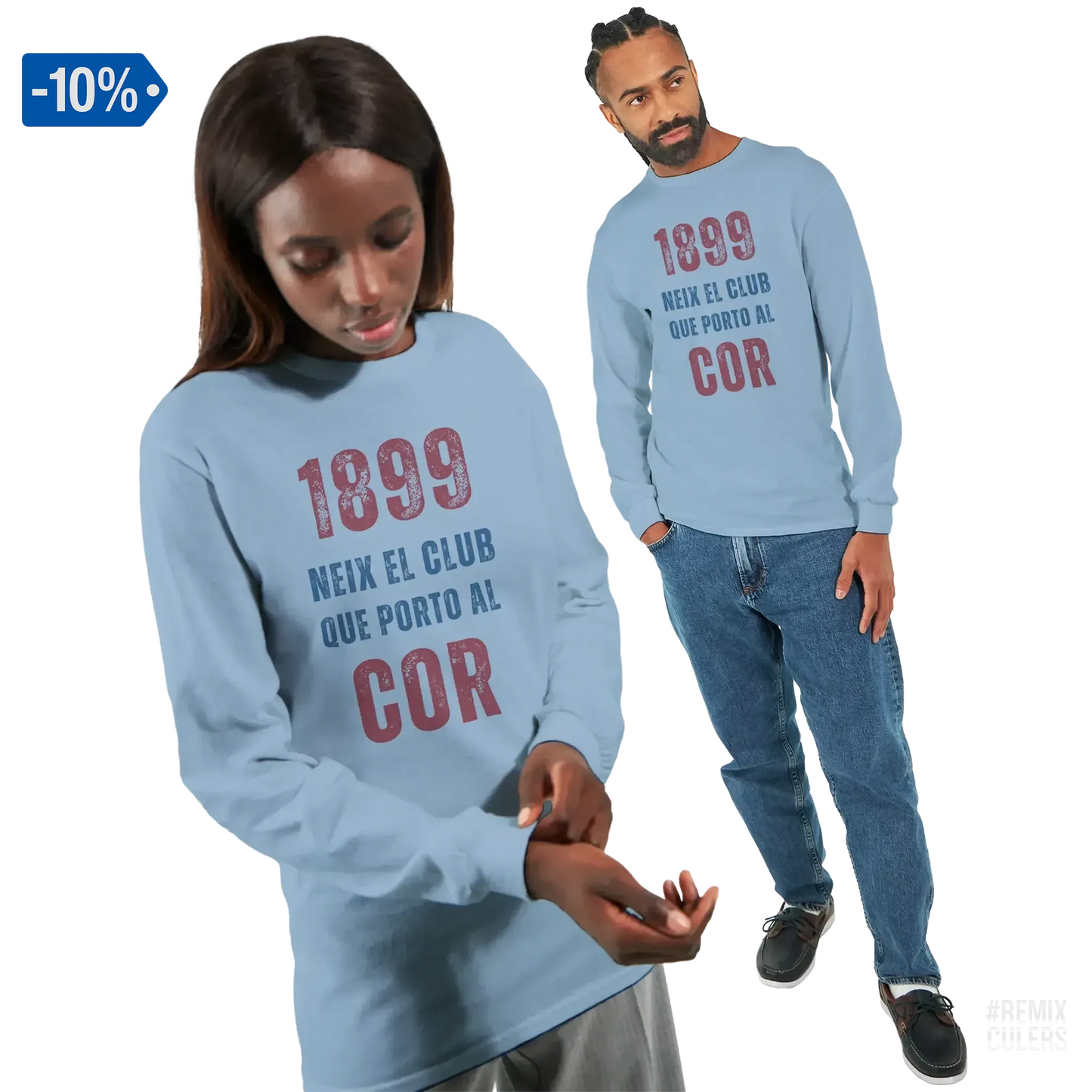 Camiseta de manga larga unisex - 1899 Azul claro – Print Material 1899 neix el club que porto al cor merch FCB Barça culers blaugrana història fundació orgull identitat futbol | remixculers