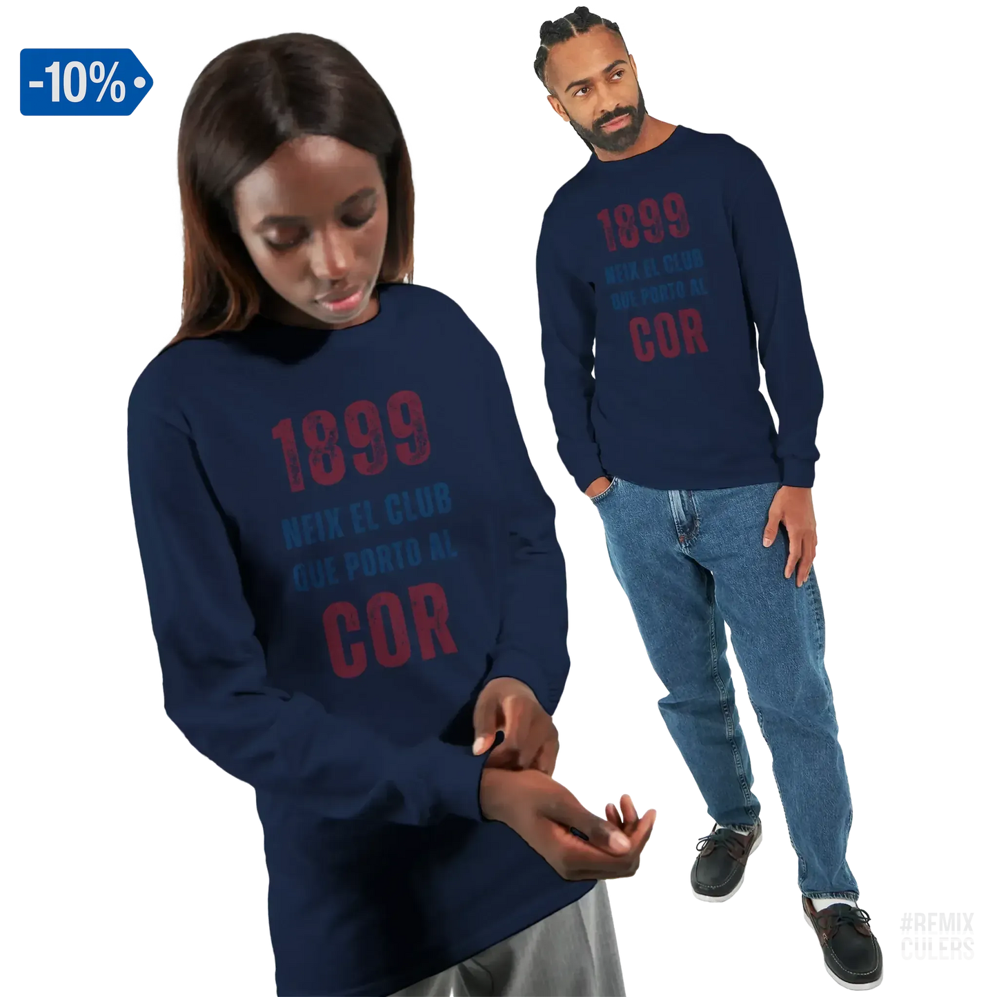 Camiseta de manga larga unisex - 1899 Azul marino – Print Material 1899 neix el club que porto al cor merch FCB Barça culers blaugrana història fundació orgull identitat futbol | remixculers