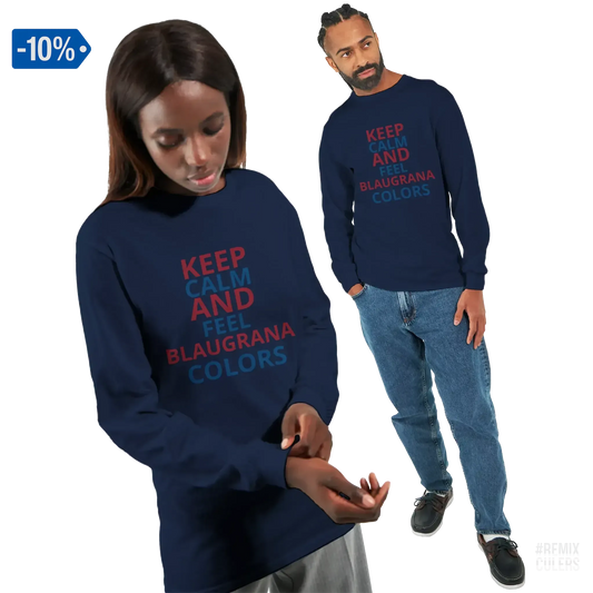 Camiseta de manga larga unisex - KEEP CALM Azul marino – Print Material Keep Calm merch FCB Barça culers blaugrana football fan pride passion | remixculers
