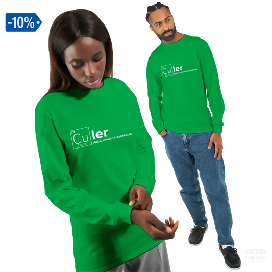 Camiseta de manga larga unisex - QUÍMICA CULER Verde – Print Material Científicament Culer merch FCB Barça culers blaugrana ciència i futbol passió | remixculers