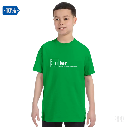 Camiseta infantil - QUÍMICA CULER Verde – Print Material Científicament Culer merch FCB Barça culers blaugrana ciència i futbol passió | remixculers