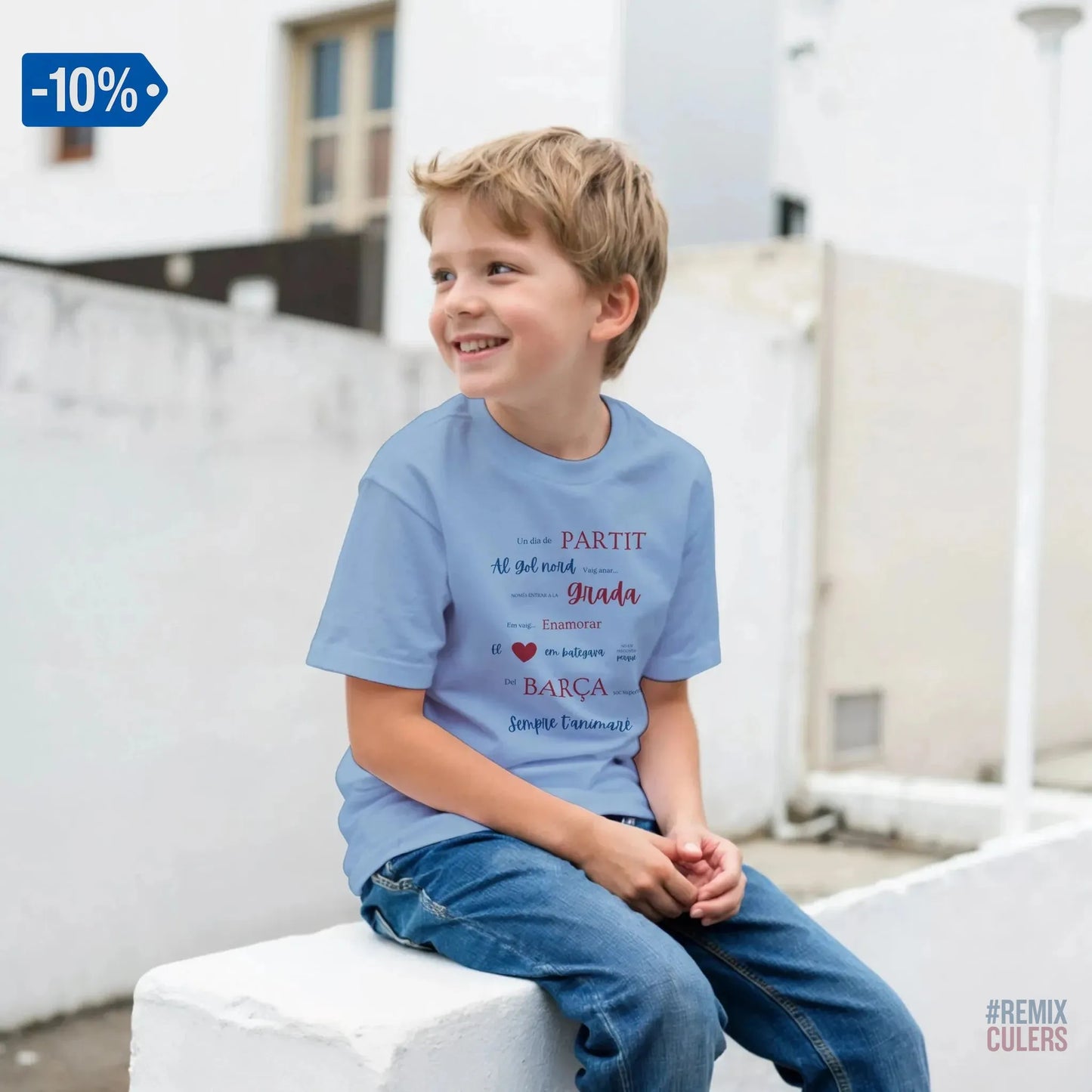 Print Material Camiseta infantil - UN DIA DE PARTIT – càntic del Barça blaugrana FCB per aficionats culers – color Azul claro – remixculers