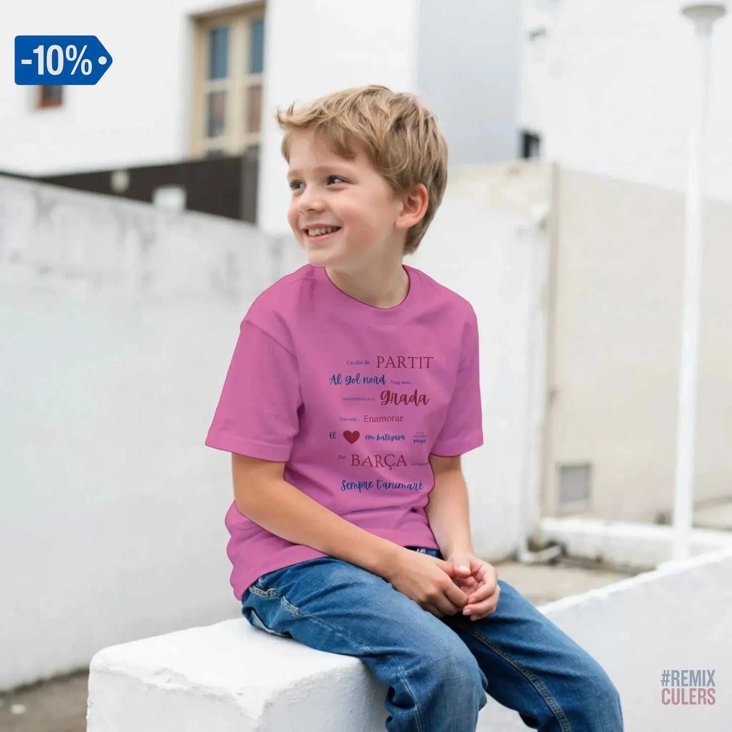 Print Material Camiseta infantil - UN DIA DE PARTIT – càntic del Barça blaugrana FCB per aficionats culers – color Rosa – remixculers