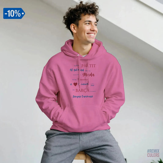 Print Material Sudadera con capucha unisex - UN DIA DE PARTIT – càntic del Barça blaugrana FCB per aficionats culers – color Rosa – remixculers