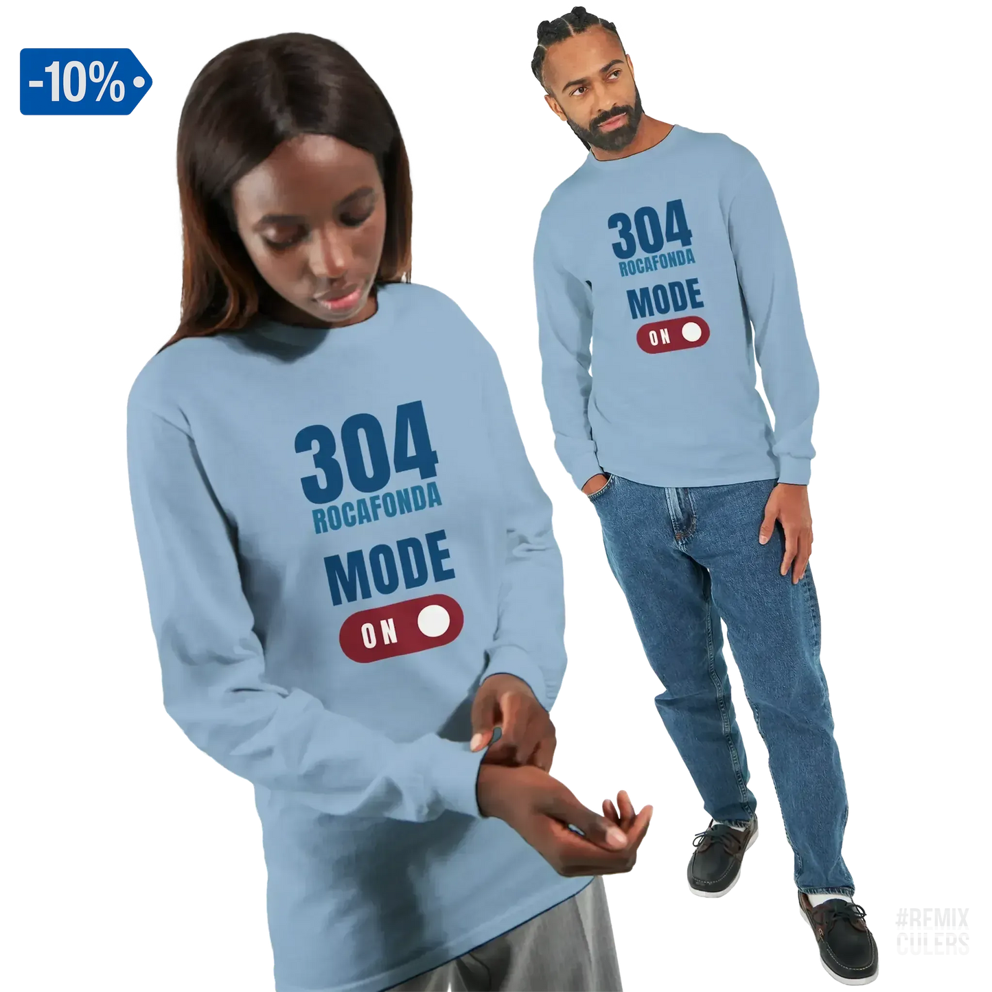 Camiseta de manga larga unisex - 304 ROCAFONDA Azul claro – Print Material Rocafonda Power 304 merch FCB Barça culers blaugrana Lamine Yamal Masia barri Mataró futbol | remixculers
