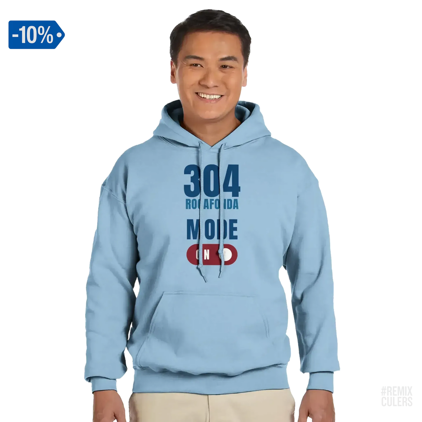 Sudadera con capucha unisex - 304 ROCAFONDA Azul claro – Print Material Rocafonda Power 304 merch FCB Barça culers blaugrana Lamine Yamal Masia barri Mataró futbol | remixculers