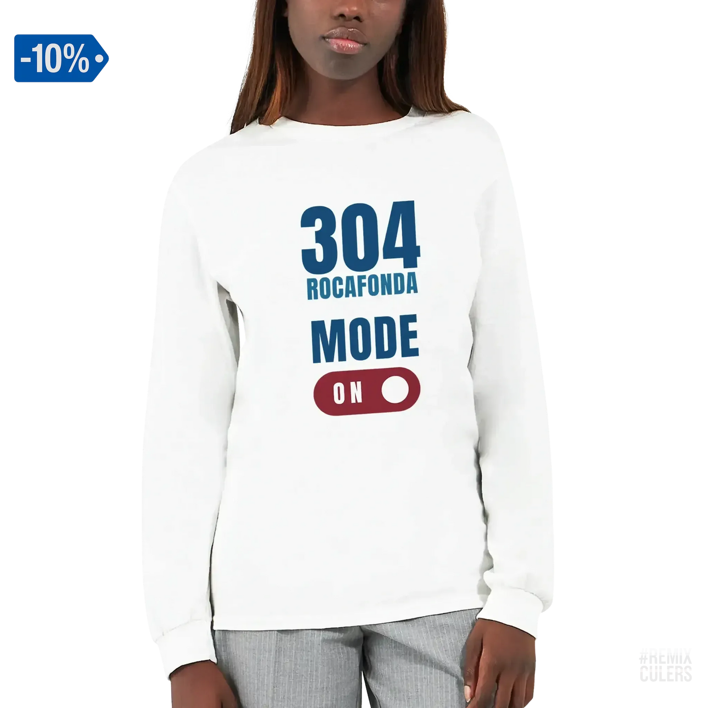 Camiseta de manga larga unisex - 304 ROCAFONDA Blanco – Print Material Rocafonda Power 304 merch FCB Barça culers blaugrana Lamine Yamal Masia barri Mataró futbol | remixculers