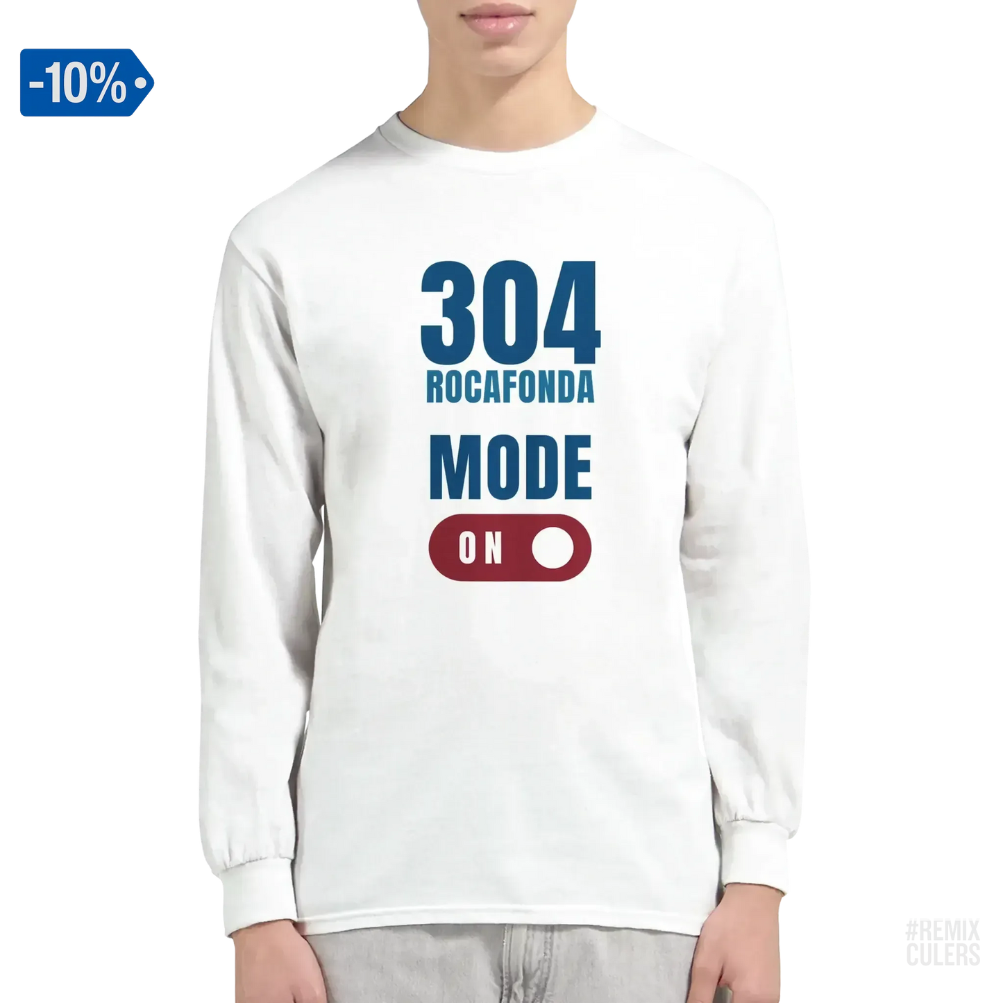 Camiseta de manga larga unisex - 304 ROCAFONDA Blanco – Print Material Rocafonda Power 304 merch FCB Barça culers blaugrana Lamine Yamal Masia barri Mataró futbol | remixculers