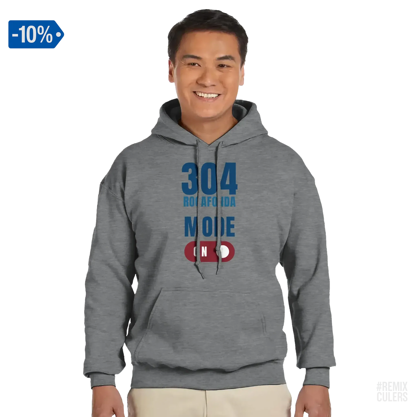 Sudadera con capucha unisex - 304 ROCAFONDA Gris – Print Material Rocafonda Power 304 merch FCB Barça culers blaugrana Lamine Yamal Masia barri Mataró futbol | remixculers