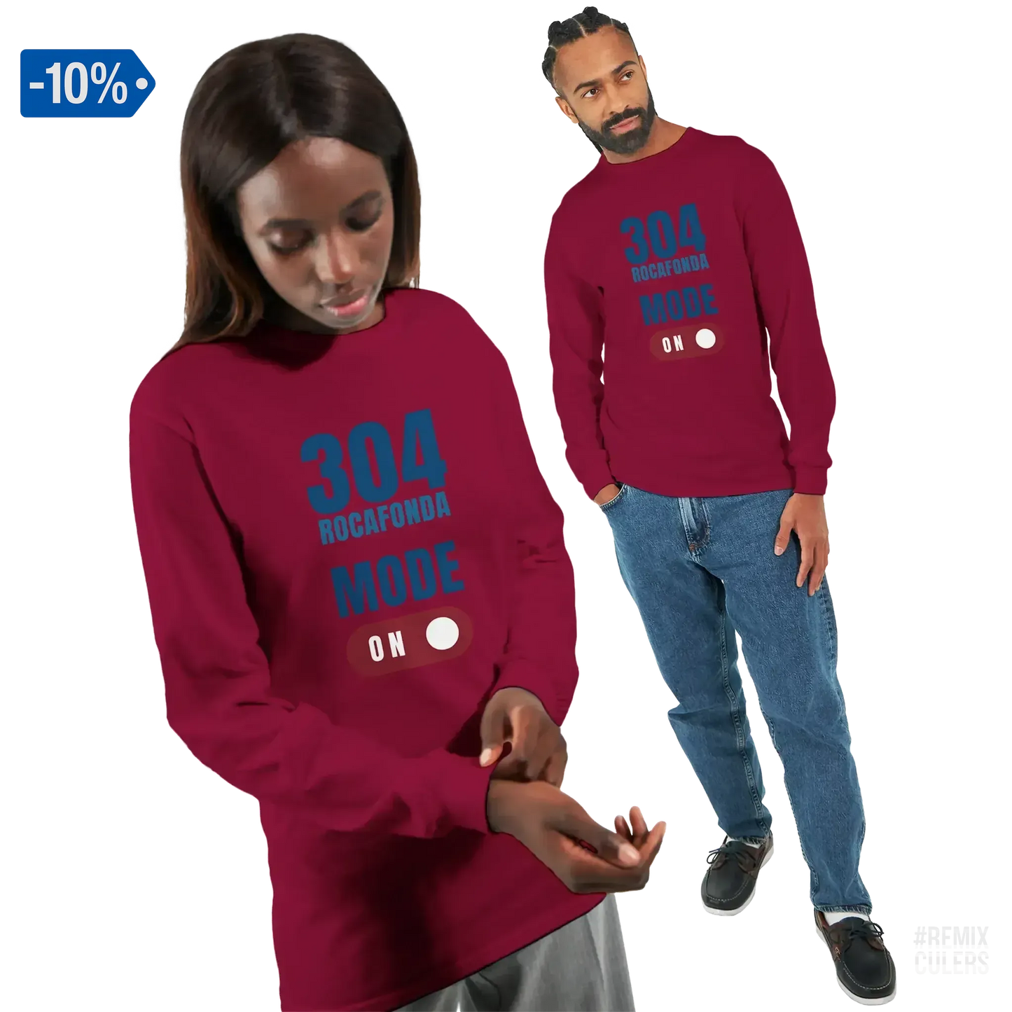 Camiseta de manga larga unisex - 304 ROCAFONDA Rojo cereza – Print Material Rocafonda Power 304 merch FCB Barça culers blaugrana Lamine Yamal Masia barri Mataró futbol | remixculers