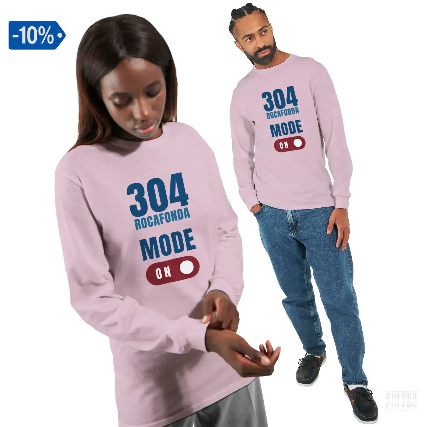 Camiseta de manga larga unisex - 304 ROCAFONDA Rosa claro – Print Material Rocafonda Power 304 merch FCB Barça culers blaugrana Lamine Yamal Masia barri Mataró futbol | remixculers