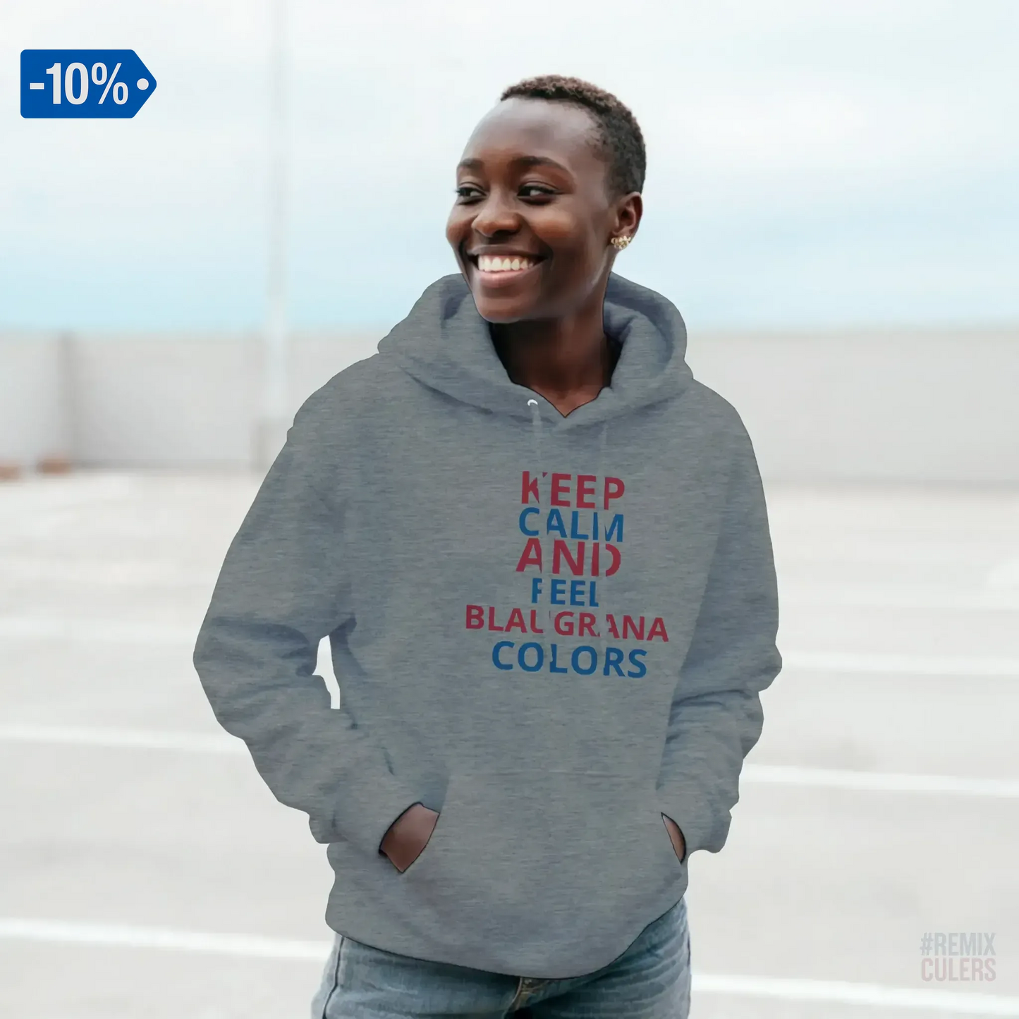 Sudadera con capucha unisex - KEEP CALM Gris – Print Material Keep Calm merch FCB Barça culers blaugrana football fan pride passion | remixculers