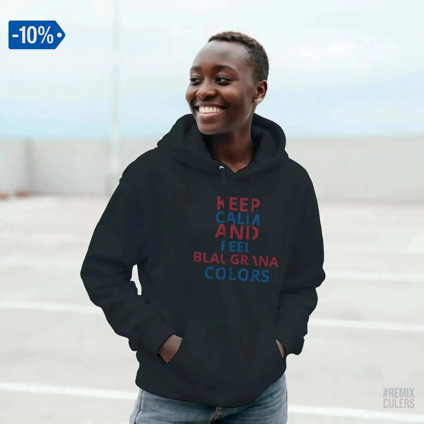 Sudadera con capucha unisex - KEEP CALM Negro – Print Material Keep Calm merch FCB Barça culers blaugrana football fan pride passion | remixculers