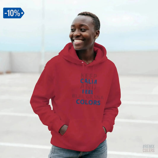 Sudadera con capucha unisex - KEEP CALM Rojo cereza – Print Material Keep Calm merch FCB Barça culers blaugrana football fan pride passion | remixculers