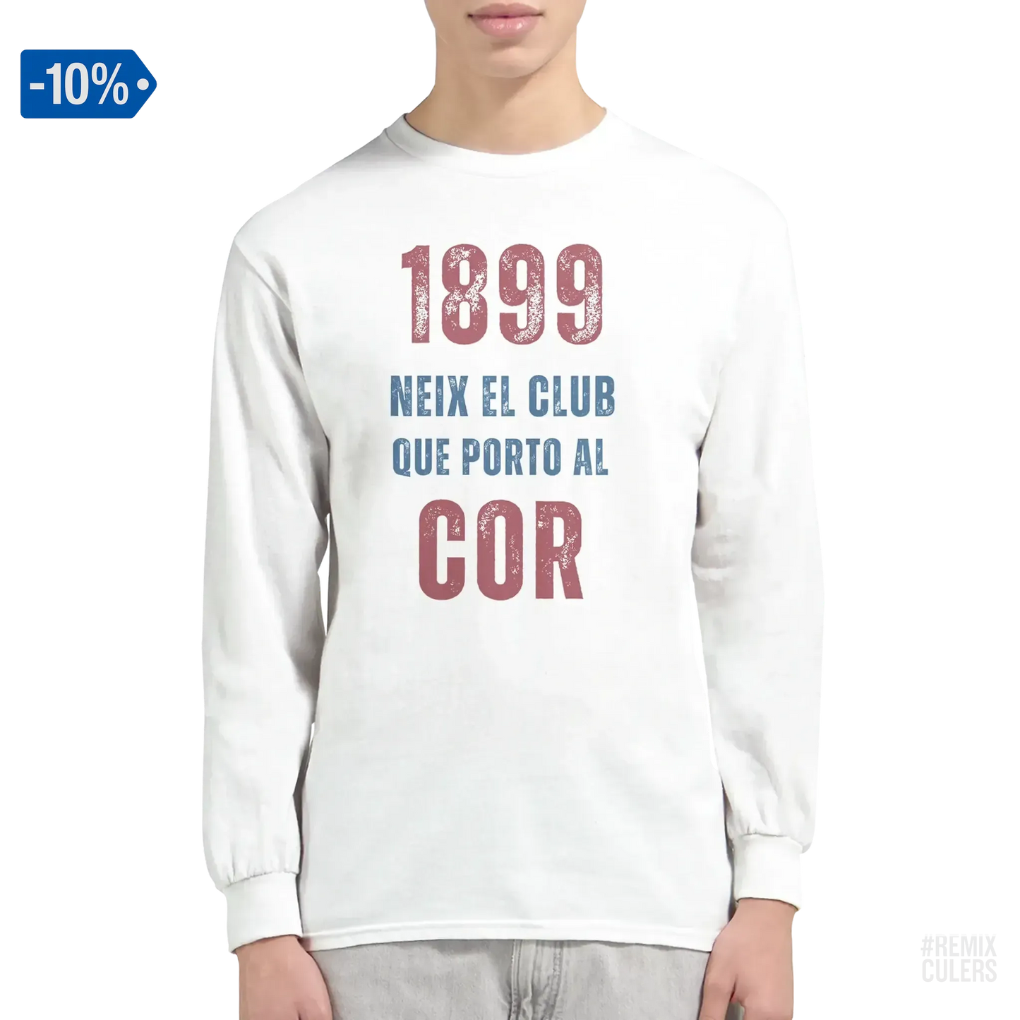 Camiseta de manga larga unisex - 1899 Blanco – Print Material 1899 neix el club que porto al cor merch FCB Barça culers blaugrana història fundació orgull identitat futbol | remixculers
