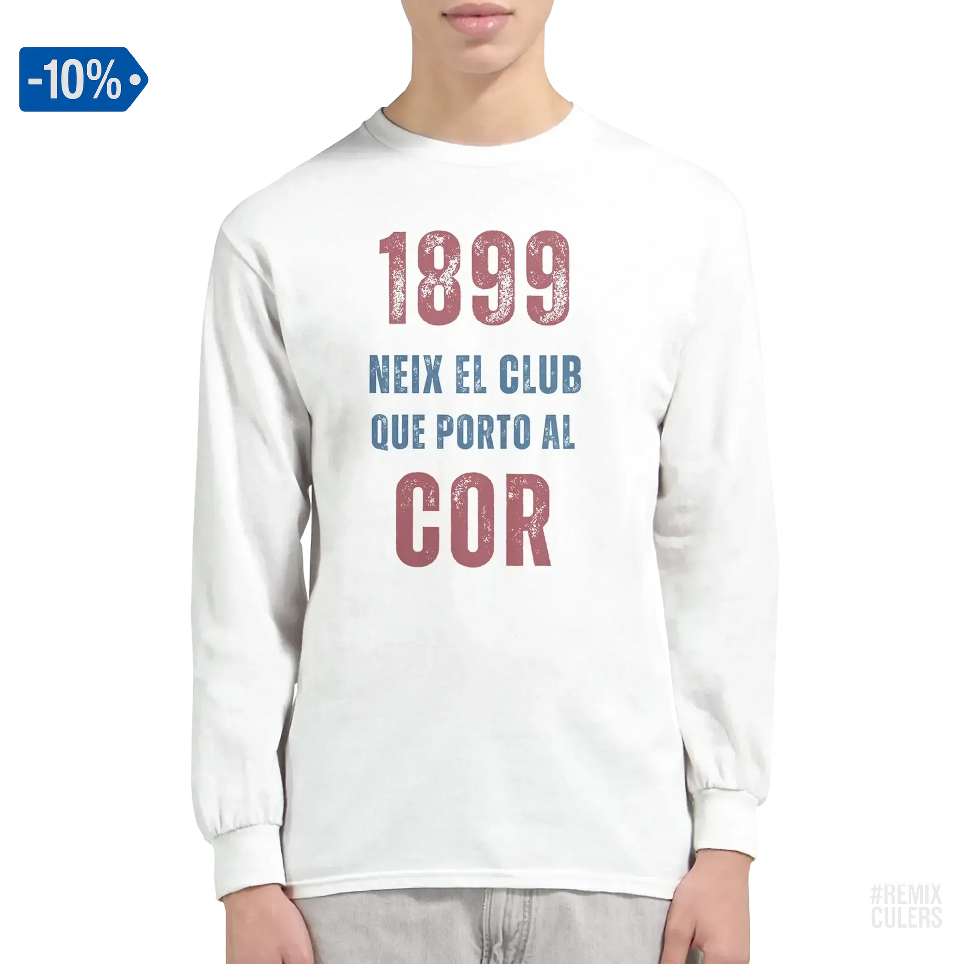 Camiseta de manga larga unisex - 1899 Blanco – Print Material 1899 neix el club que porto al cor merch FCB Barça culers blaugrana història fundació orgull identitat futbol | remixculers