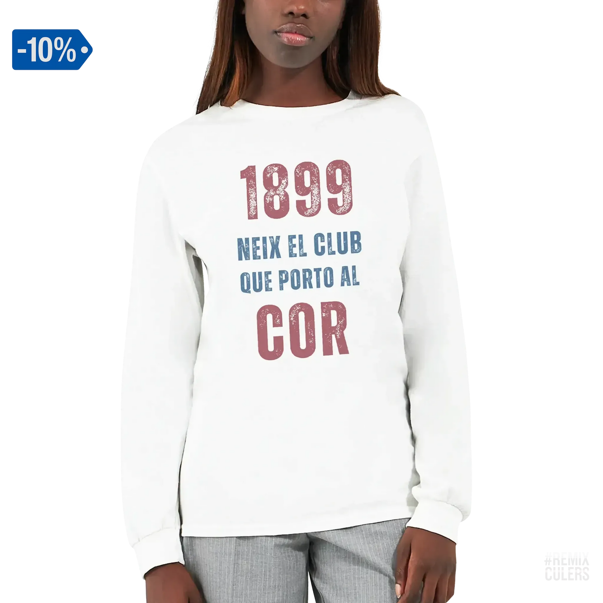 Camiseta de manga larga unisex - 1899 Blanco – Print Material 1899 neix el club que porto al cor merch FCB Barça culers blaugrana història fundació orgull identitat futbol | remixculers