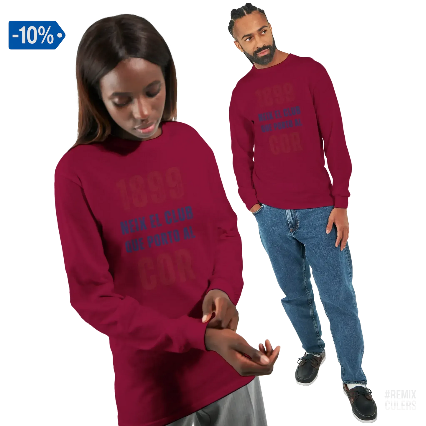 Camiseta de manga larga unisex - 1899 Rojo cereza – Print Material 1899 neix el club que porto al cor merch FCB Barça culers blaugrana història fundació orgull identitat futbol | remixculers