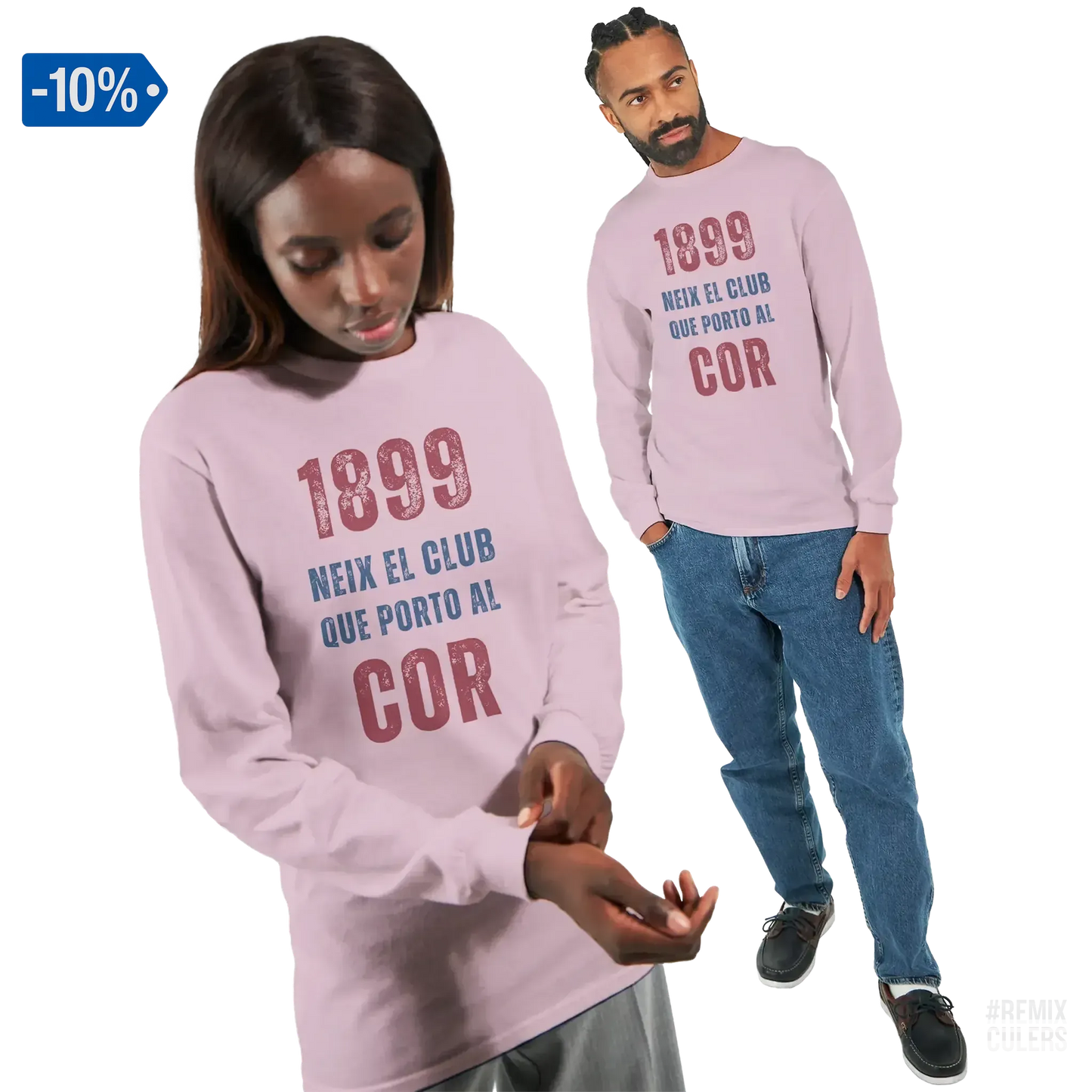 Camiseta de manga larga unisex - 1899 Rosa claro – Print Material 1899 neix el club que porto al cor merch FCB Barça culers blaugrana història fundació orgull identitat futbol | remixculers