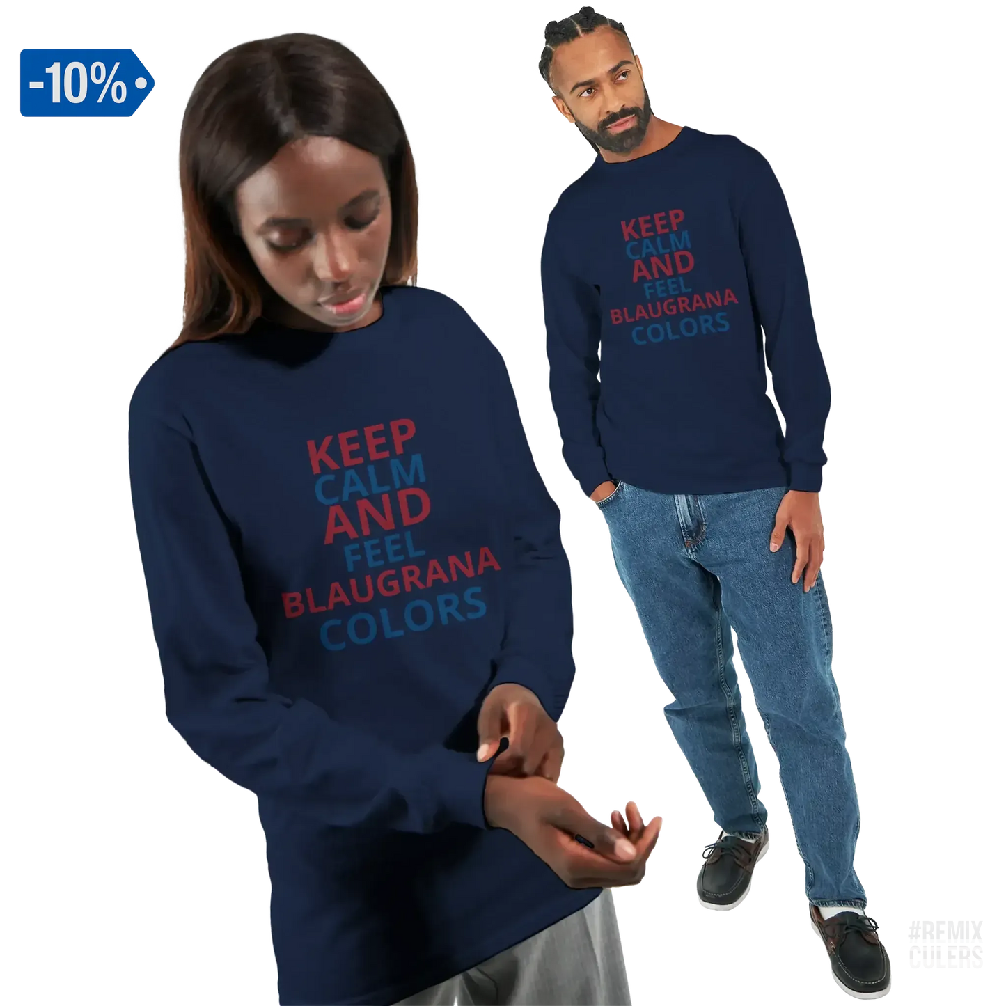 Camiseta de manga larga unisex - KEEP CALM Azul marino – Print Material Keep Calm merch FCB Barça culers blaugrana football fan pride passion | remixculers