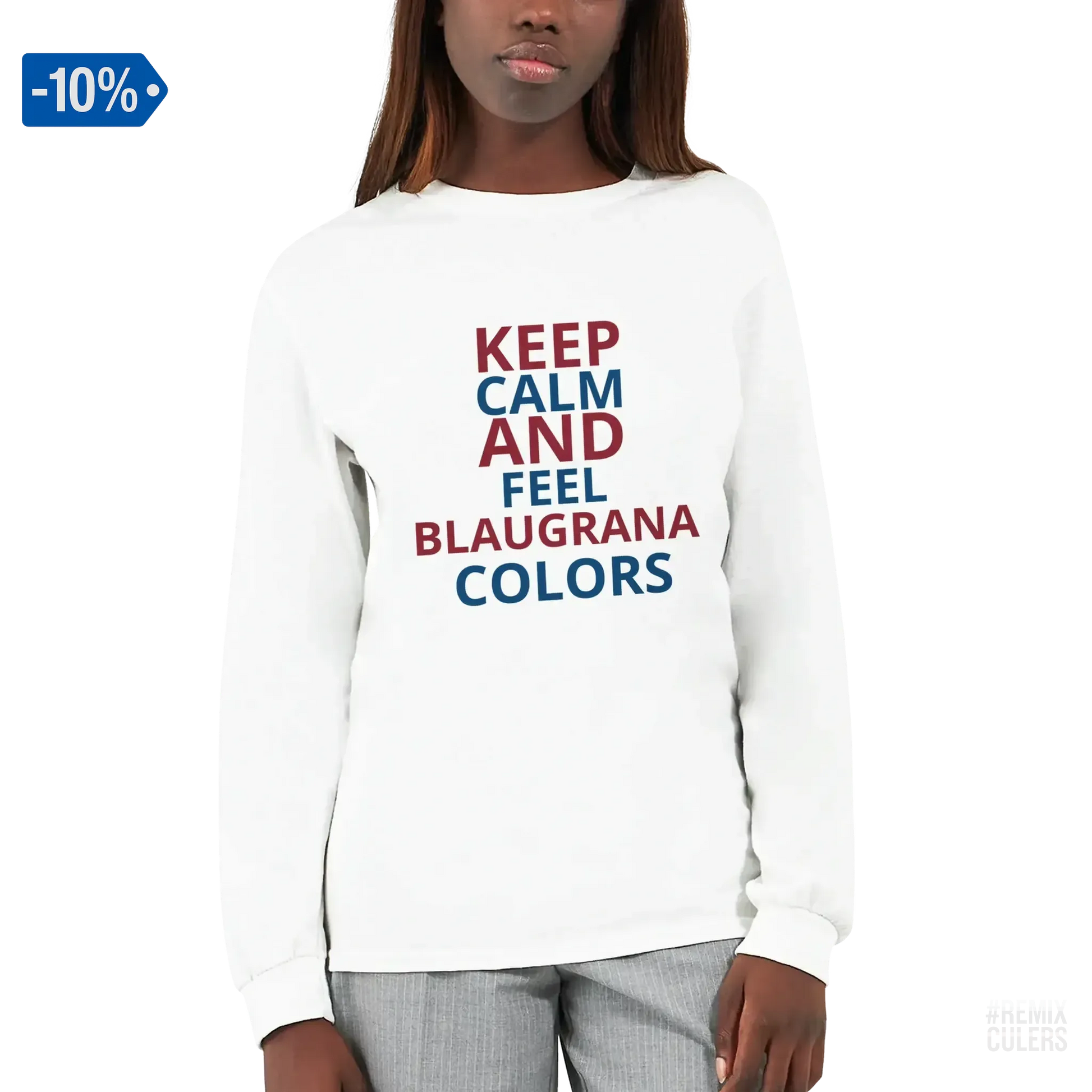 Camiseta de manga larga unisex - KEEP CALM Blanco – Print Material Keep Calm merch FCB Barça culers blaugrana football fan pride passion | remixculers