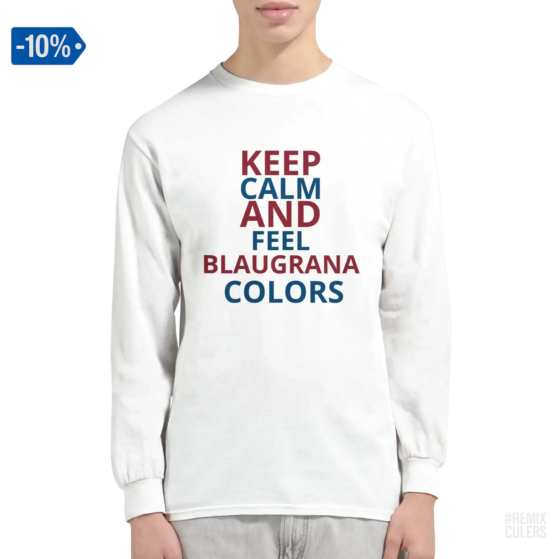 Camiseta de manga larga unisex - KEEP CALM Blanco – Print Material Keep Calm merch FCB Barça culers blaugrana football fan pride passion | remixculers
