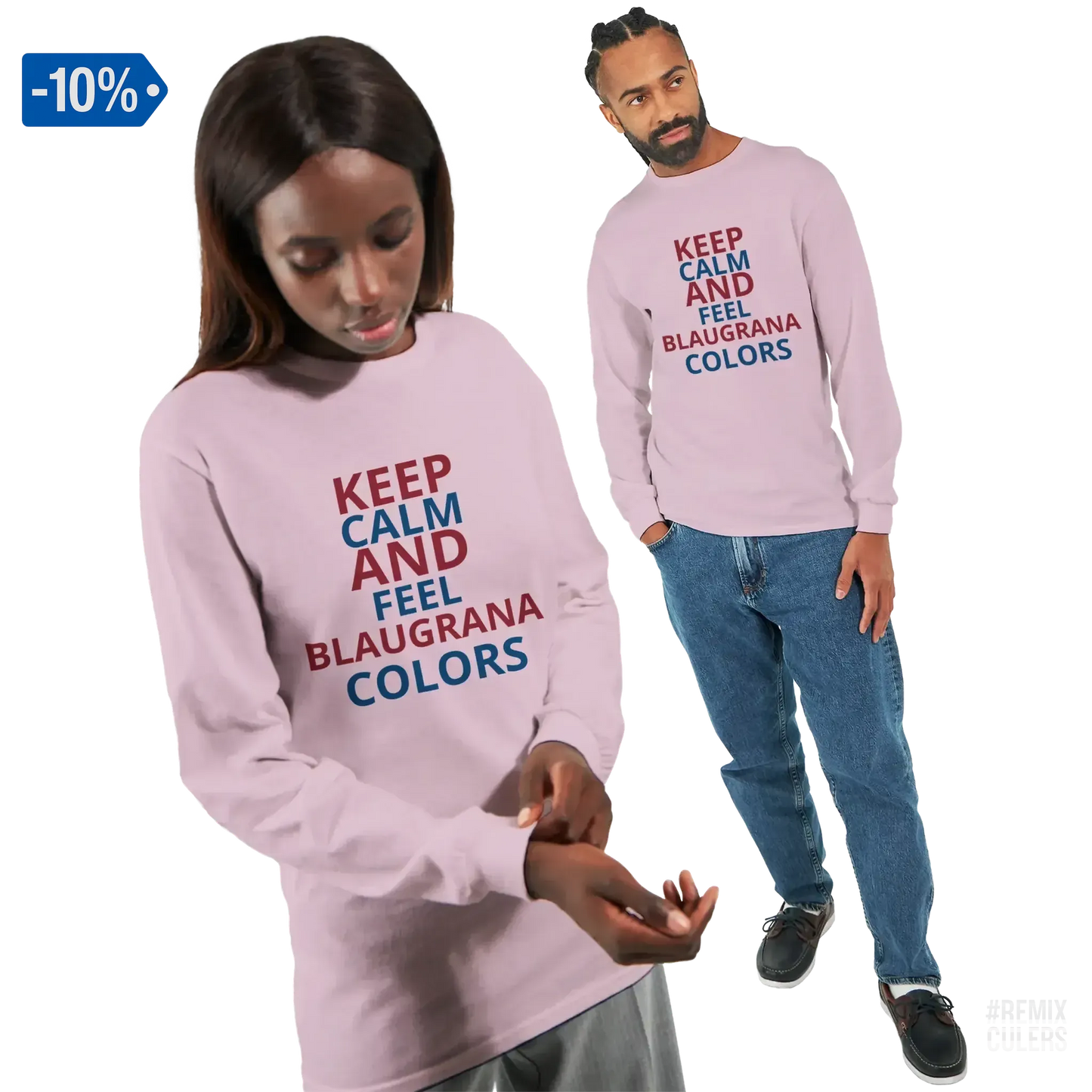 Camiseta de manga larga unisex - KEEP CALM Rosa claro – Print Material Keep Calm merch FCB Barça culers blaugrana football fan pride passion | remixculers