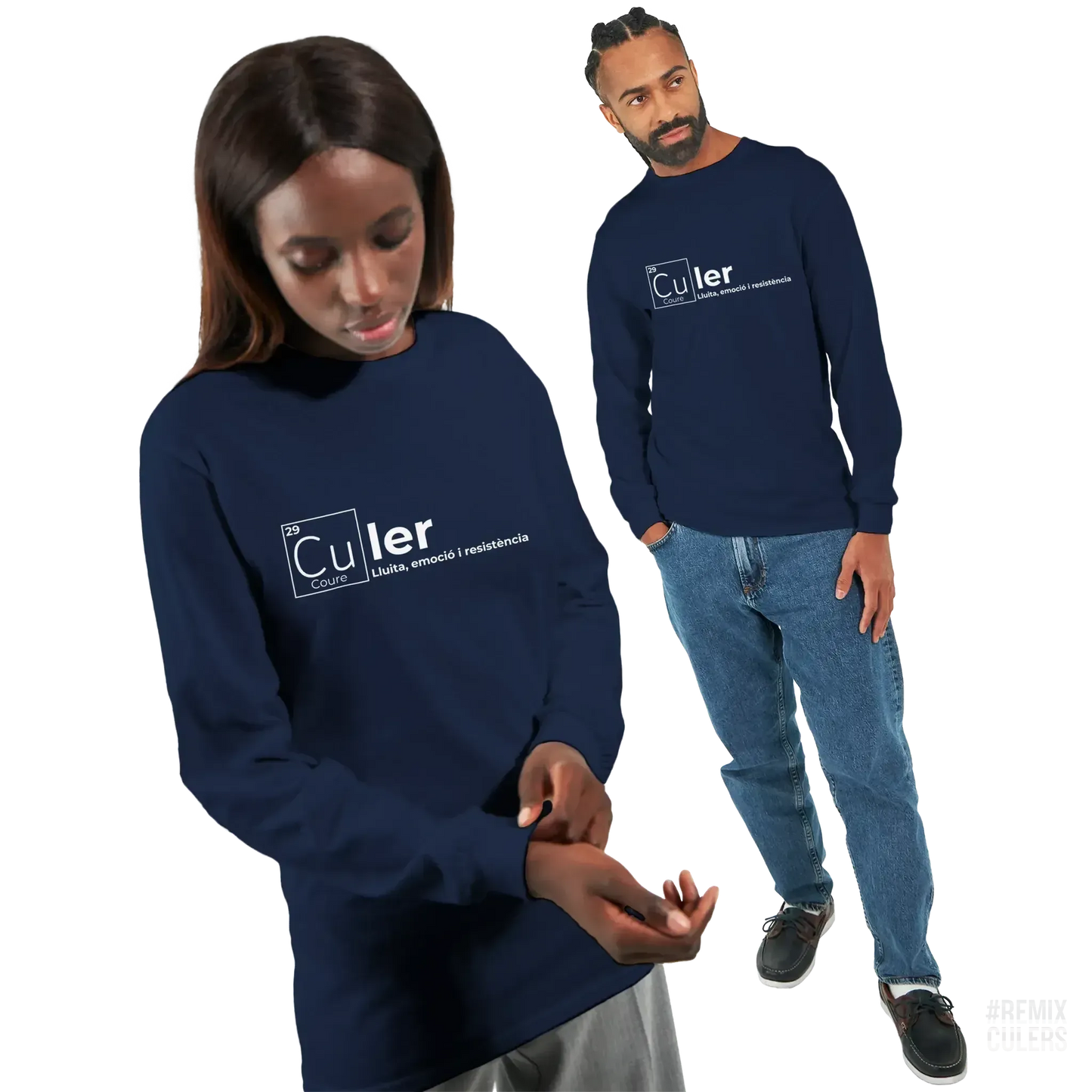 Camiseta de manga larga unisex - QUÍMICA CULER Azul marino – Print Material Científicament Culer merch FCB Barça culers blaugrana ciència i futbol passió | remixculers