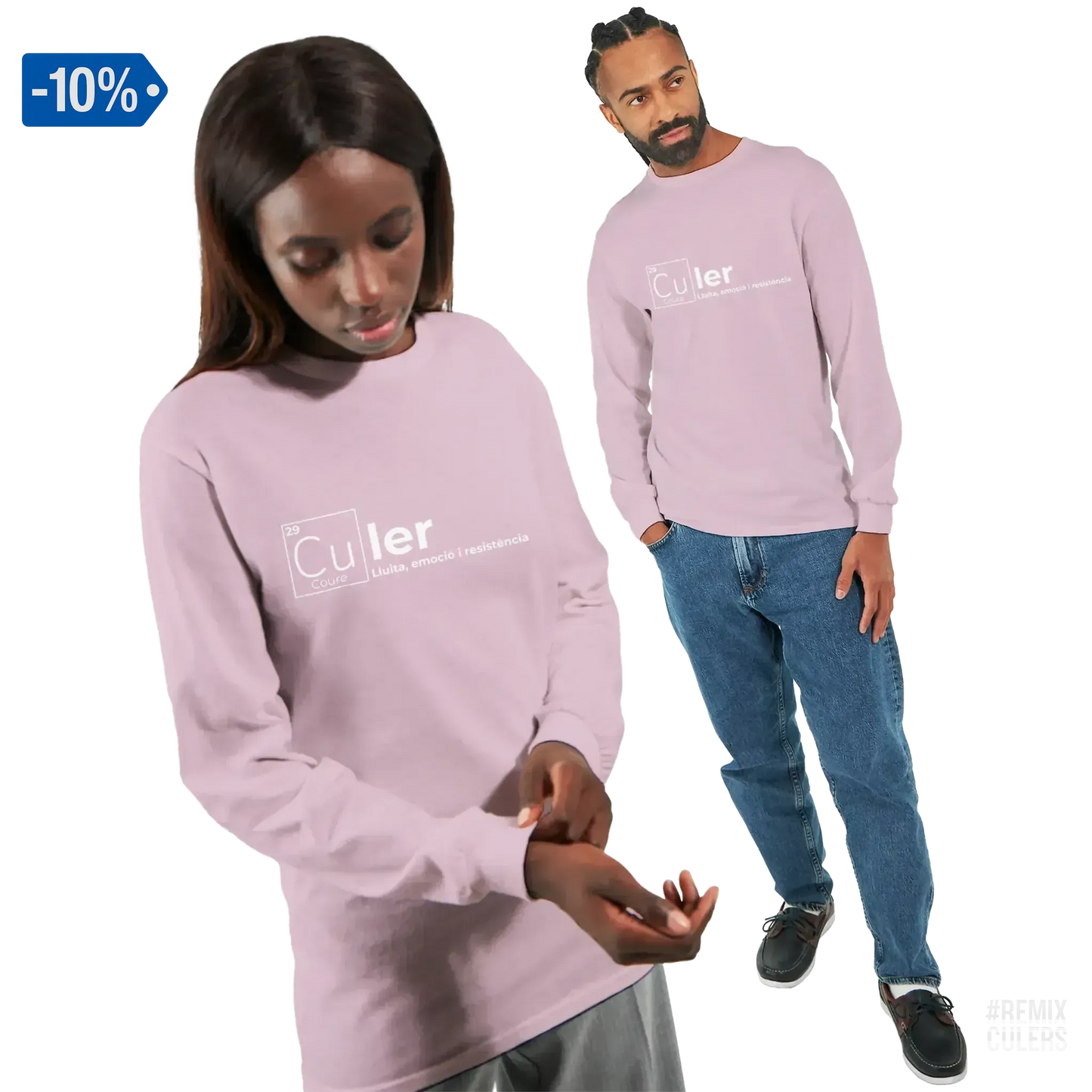 Camiseta de manga larga unisex - QUÍMICA CULER Rosa claro – Print Material Científicament Culer merch FCB Barça culers blaugrana ciència i futbol passió | remixculers