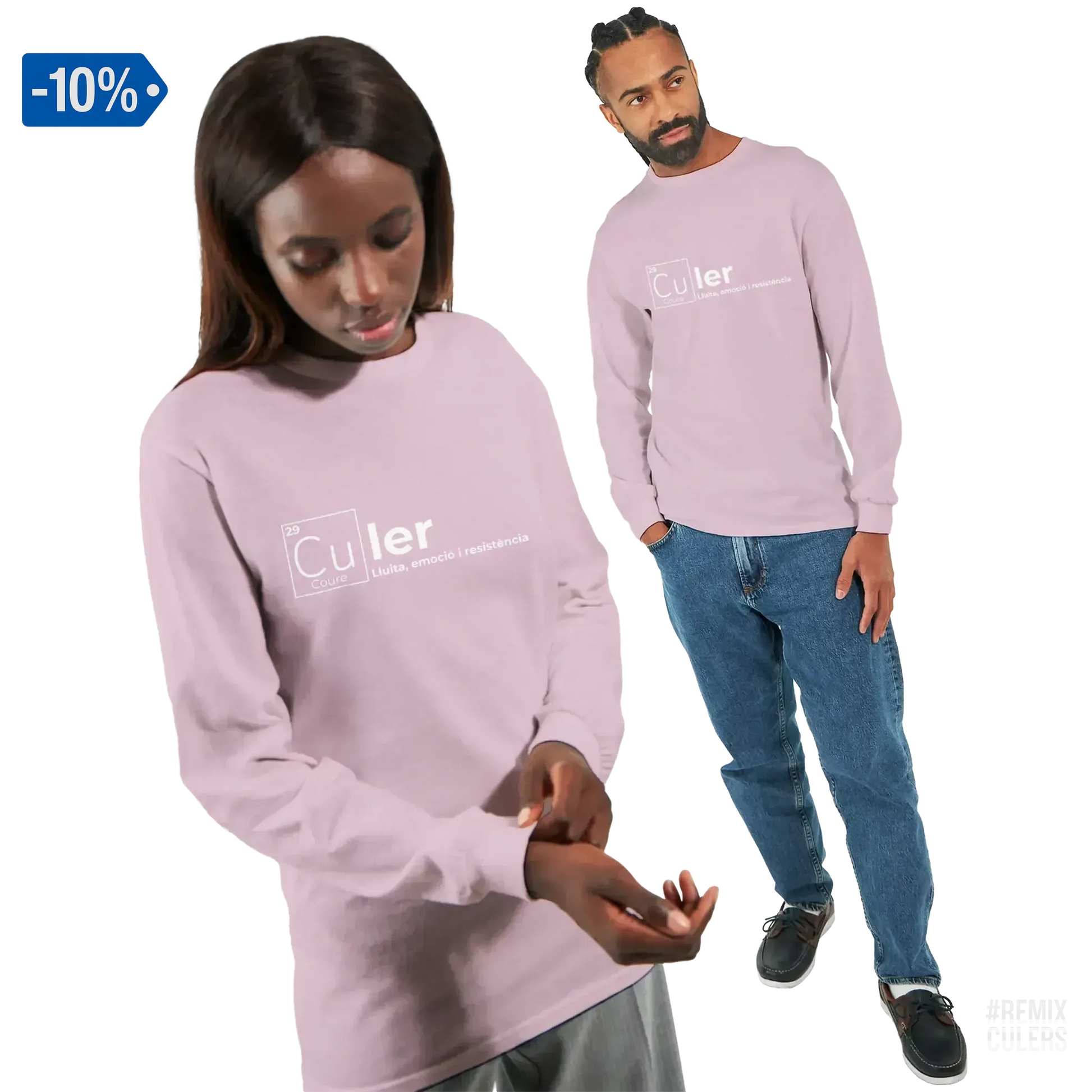 Camiseta de manga larga unisex - QUÍMICA CULER Rosa claro – Print Material Científicament Culer merch FCB Barça culers blaugrana ciència i futbol passió | remixculers