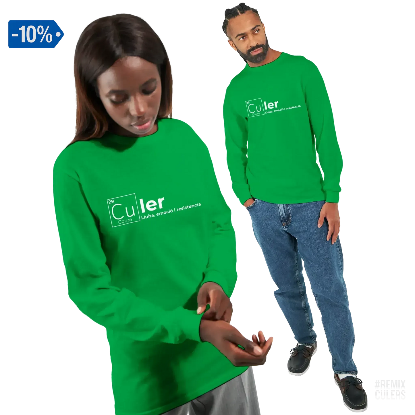 Camiseta de manga larga unisex - QUÍMICA CULER Verde – Print Material Científicament Culer merch FCB Barça culers blaugrana ciència i futbol passió | remixculers