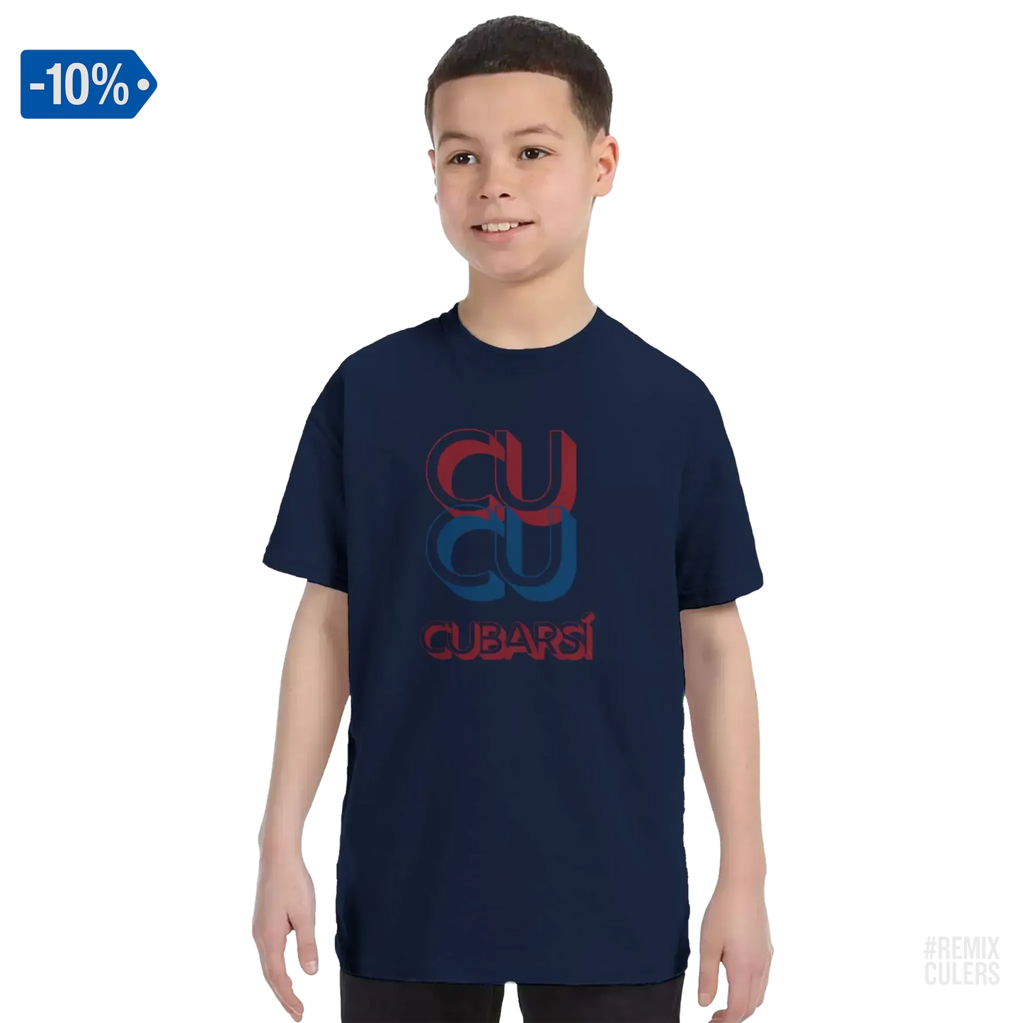 Camiseta infantil - CUCU CUBARSÍ Azul marino – Print Material Cu-Cu Cubarsí merch Pau Cubarsí FCB Barça culers blaugrana Masia joven promesa defensa futbol | remixculers