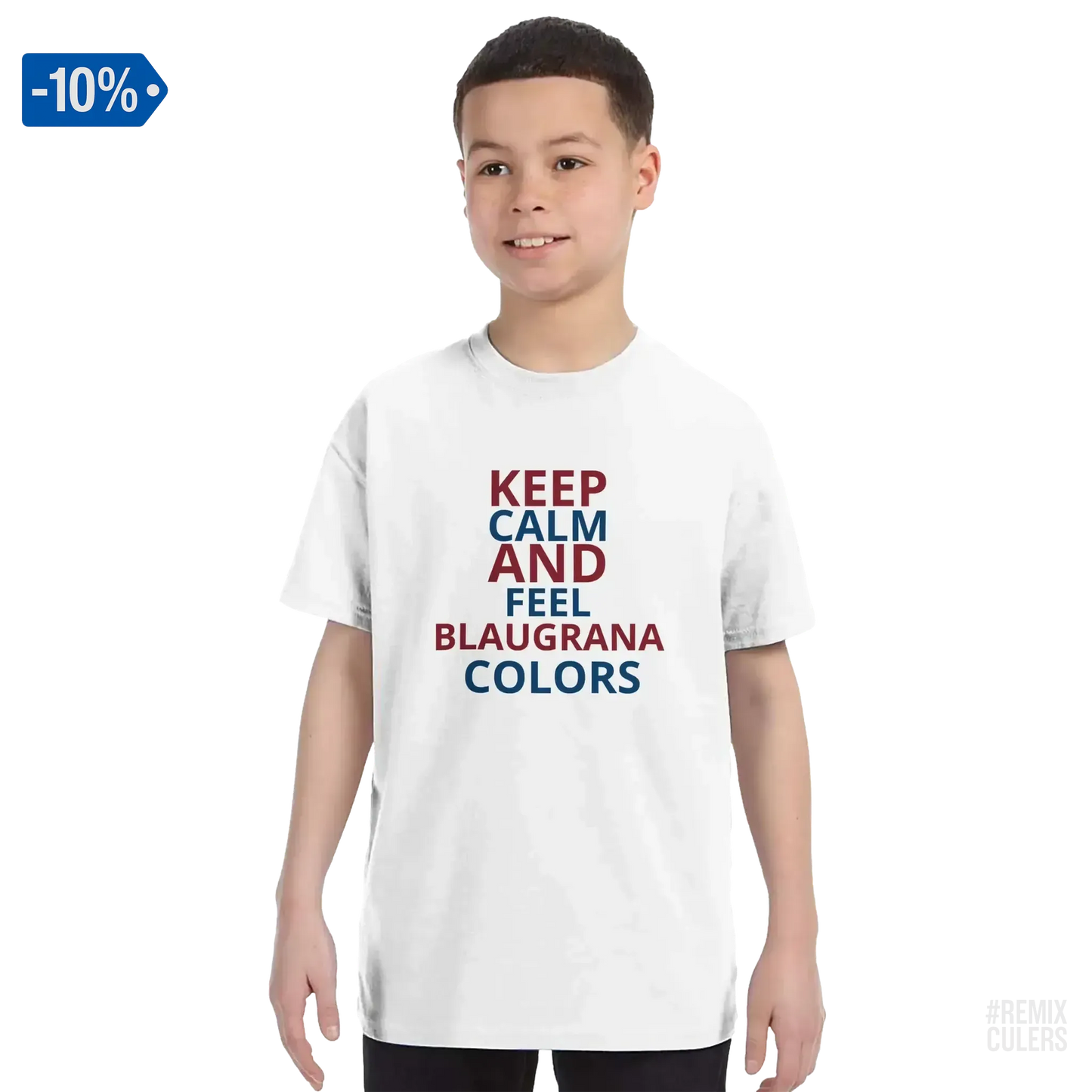 Camiseta infantil - KEEP CALM Blanco – Print Material Keep Calm merch FCB Barça culers blaugrana football fan pride passion | remixculers
