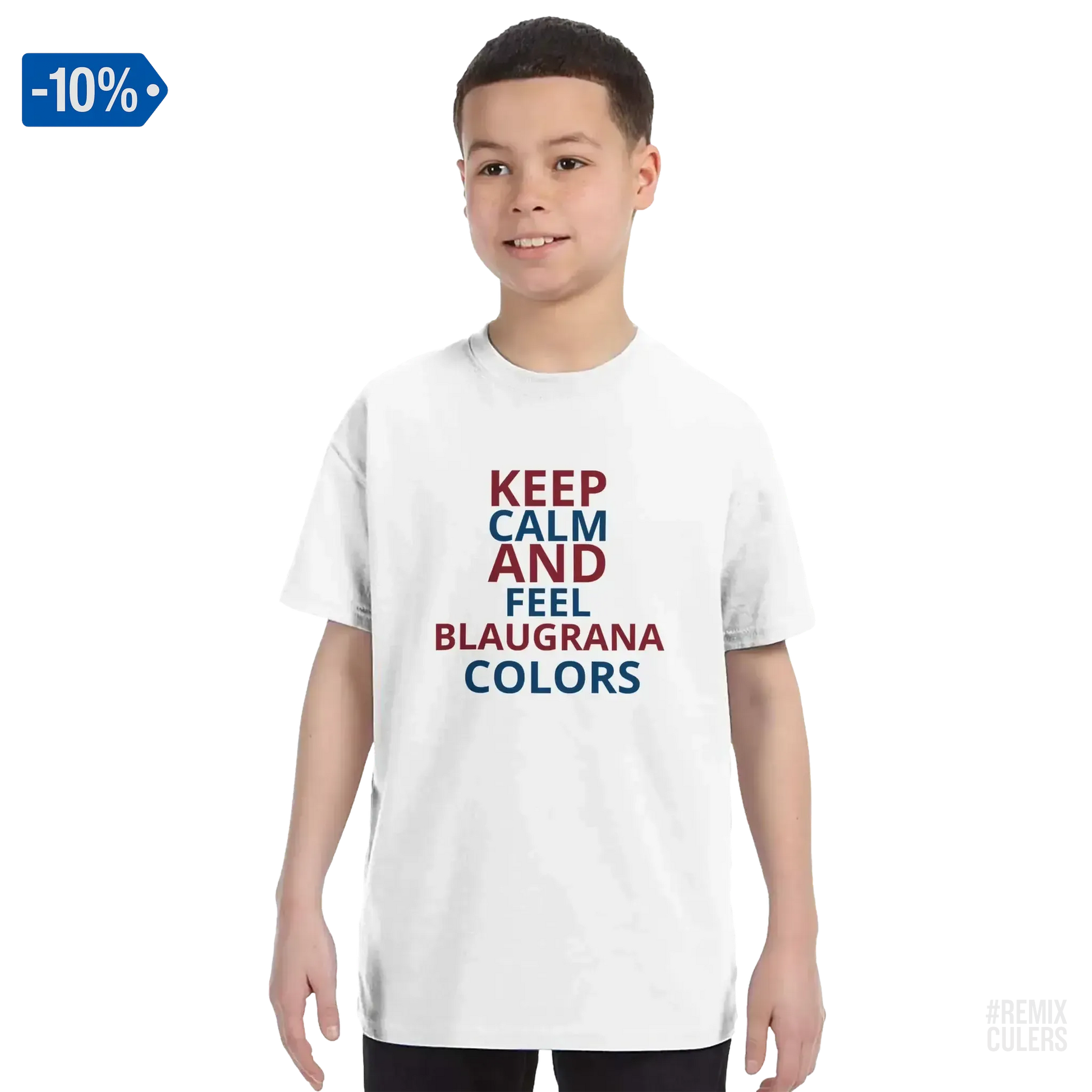 Camiseta infantil - KEEP CALM Blanco – Print Material Keep Calm merch FCB Barça culers blaugrana football fan pride passion | remixculers