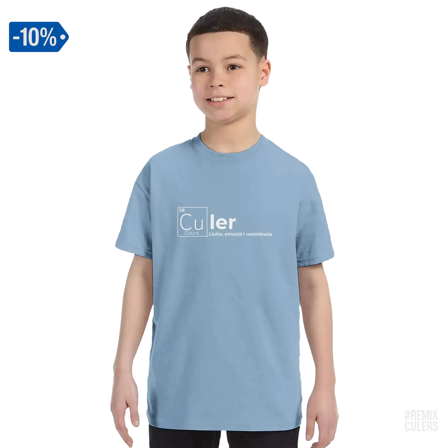 Camiseta infantil - QUÍMICA CULER Azul claro – Print Material Científicament Culer merch FCB Barça culers blaugrana ciència i futbol passió | remixculers