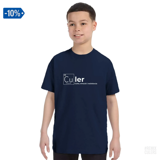 Camiseta infantil - QUÍMICA CULER Azul marino – Print Material Científicament Culer merch FCB Barça culers blaugrana ciència i futbol passió | remixculers