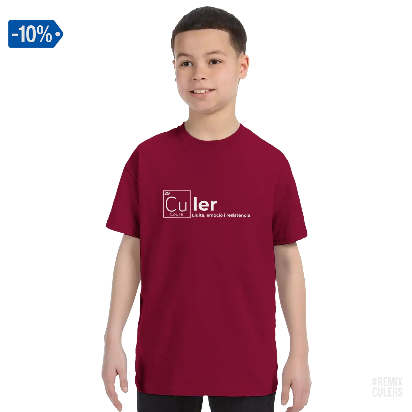 Camiseta infantil - QUÍMICA CULER Rojo cereza – Print Material Científicament Culer merch FCB Barça culers blaugrana ciència i futbol passió | remixculers