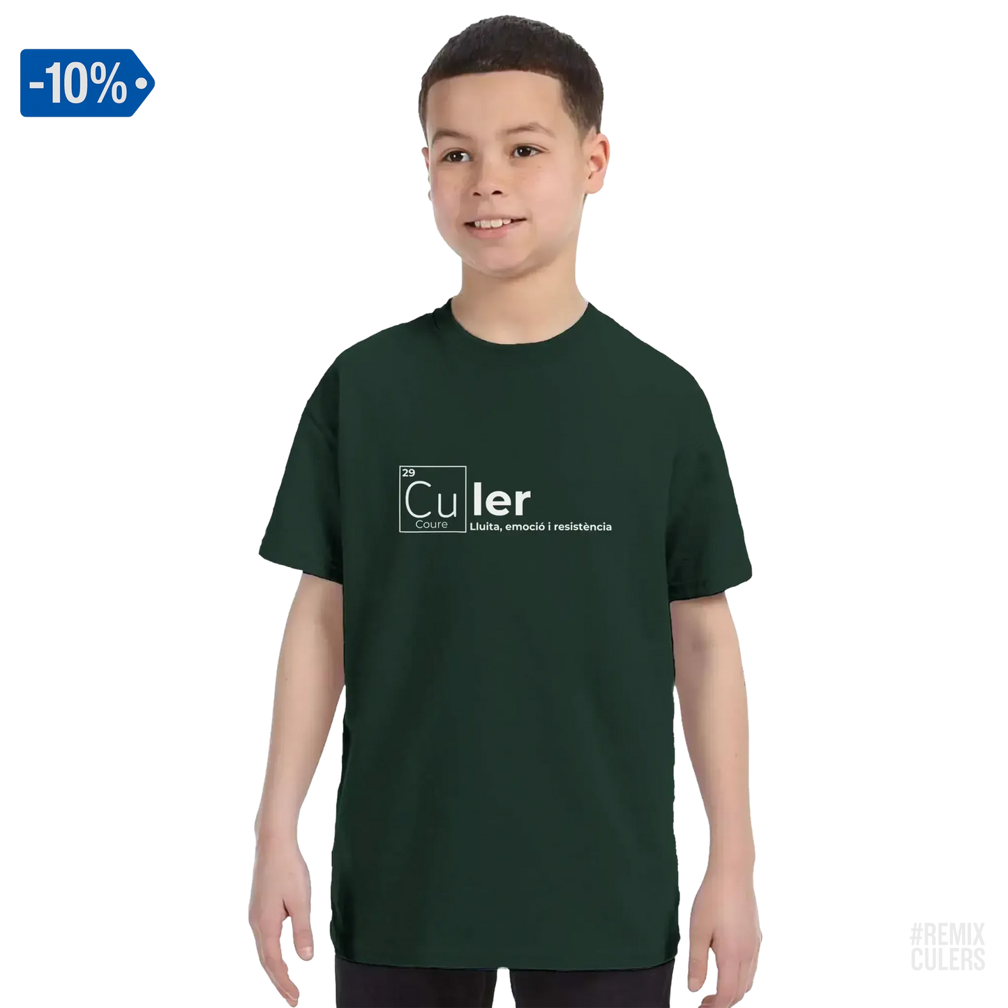 Camiseta infantil - QUÍMICA CULER Verde miliar – Print Material Científicament Culer merch FCB Barça culers blaugrana ciència i futbol passió | remixculers