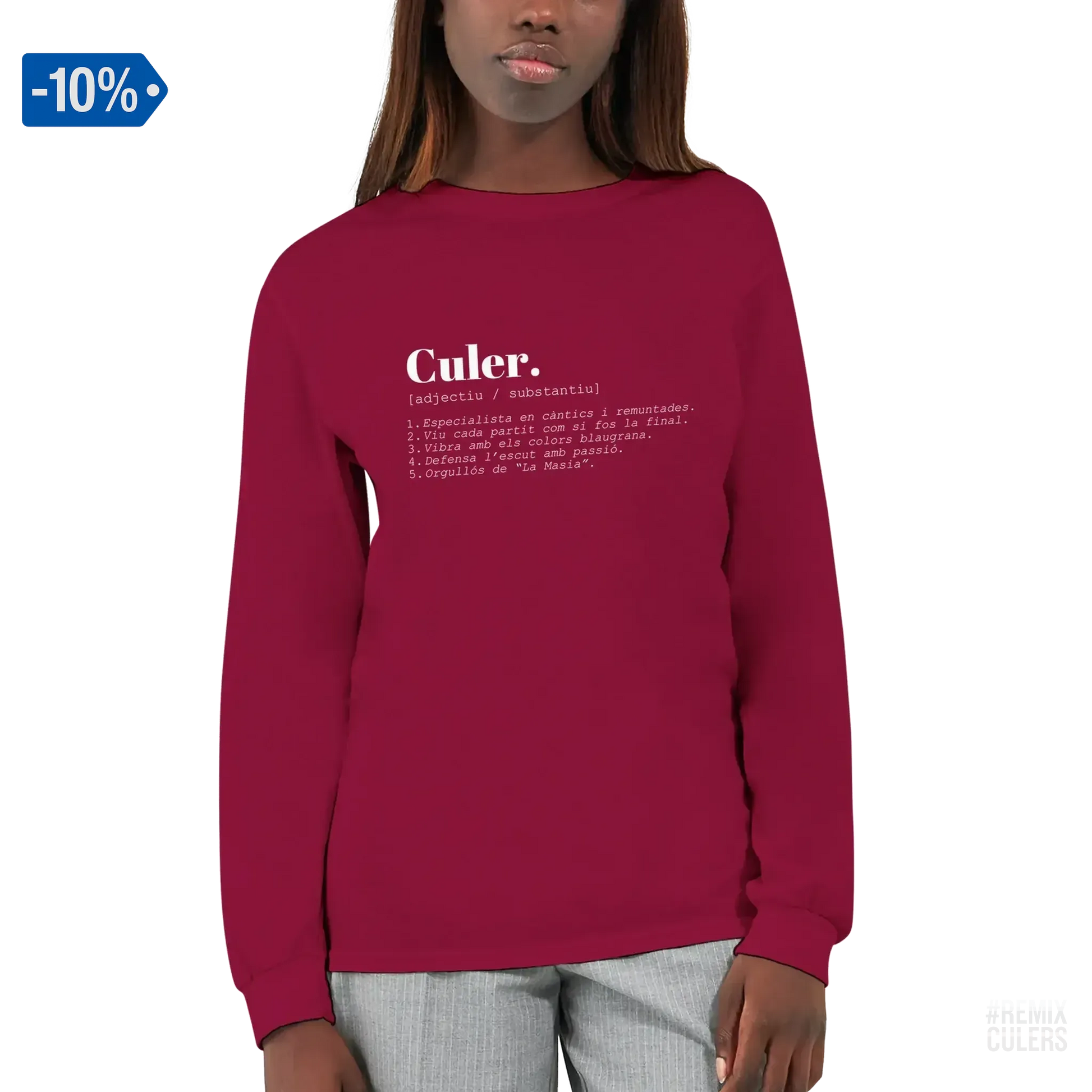 Camiseta larga unisex - DICCIONARIO "CULER" Rosa claro – Print Material Diccionari Culer merch FCB Barça culers blaugrana frases cultura futbol | remixculers