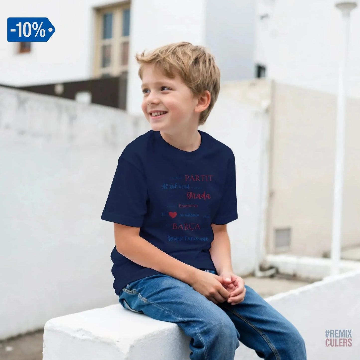 Print Material Camiseta infantil - UN DIA DE PARTIT – càntic del Barça blaugrana FCB per aficionats culers – color Azul marino – remixculers