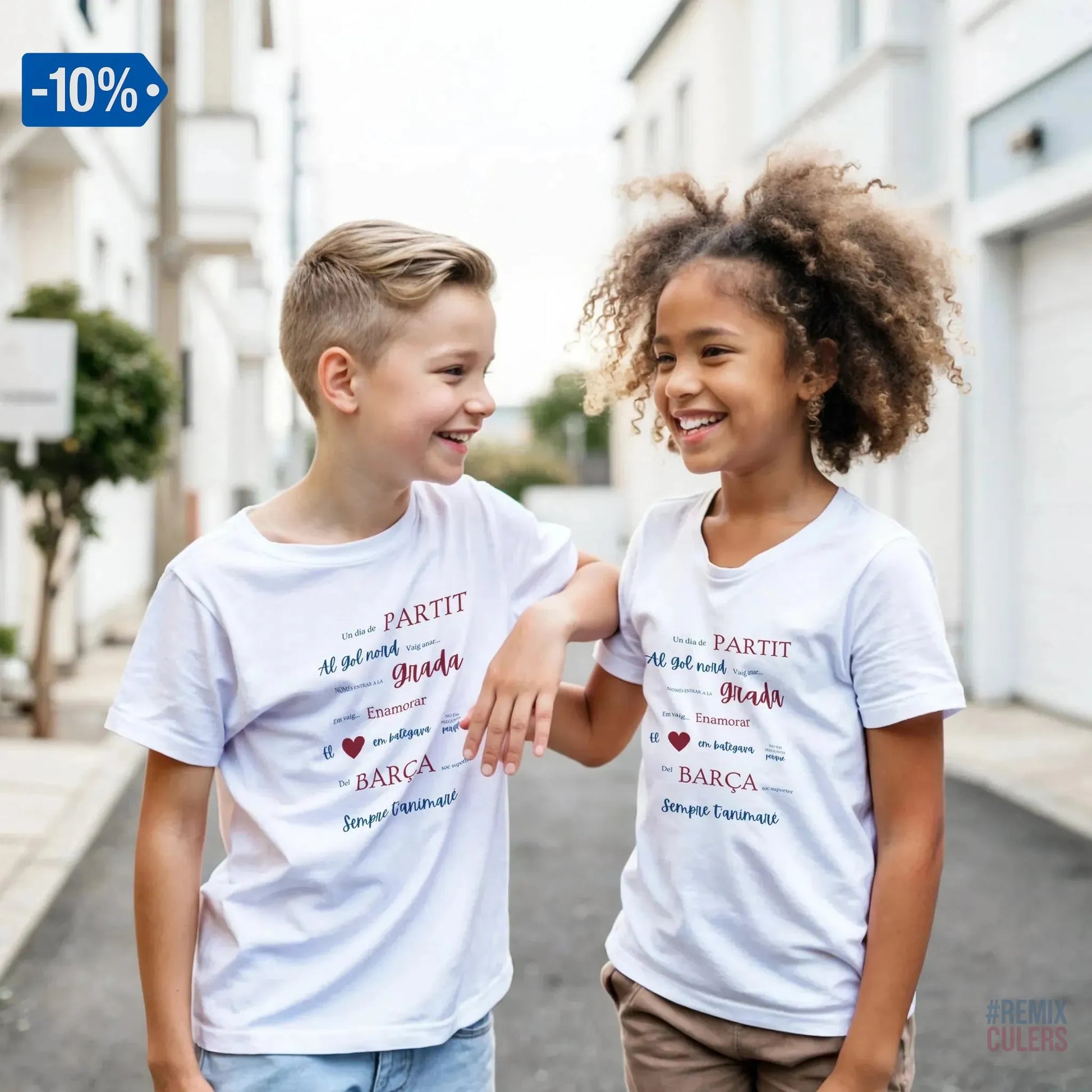Print Material Camiseta infantil - UN DIA DE PARTIT – càntic del Barça blaugrana FCB per aficionats culers – color Blanco – remixculers