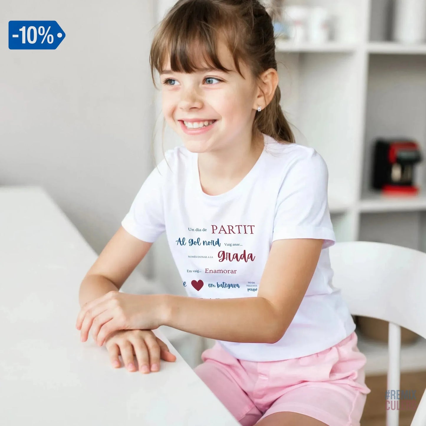 Print Material Camiseta infantil - UN DIA DE PARTIT – càntic del Barça blaugrana FCB per aficionats culers – color Blanco – remixculers