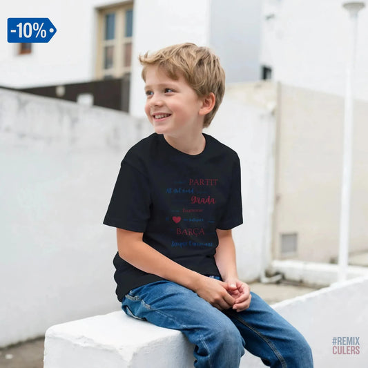 Print Material Camiseta infantil - UN DIA DE PARTIT – càntic del Barça blaugrana FCB per aficionats culers – color Negro – remixculers