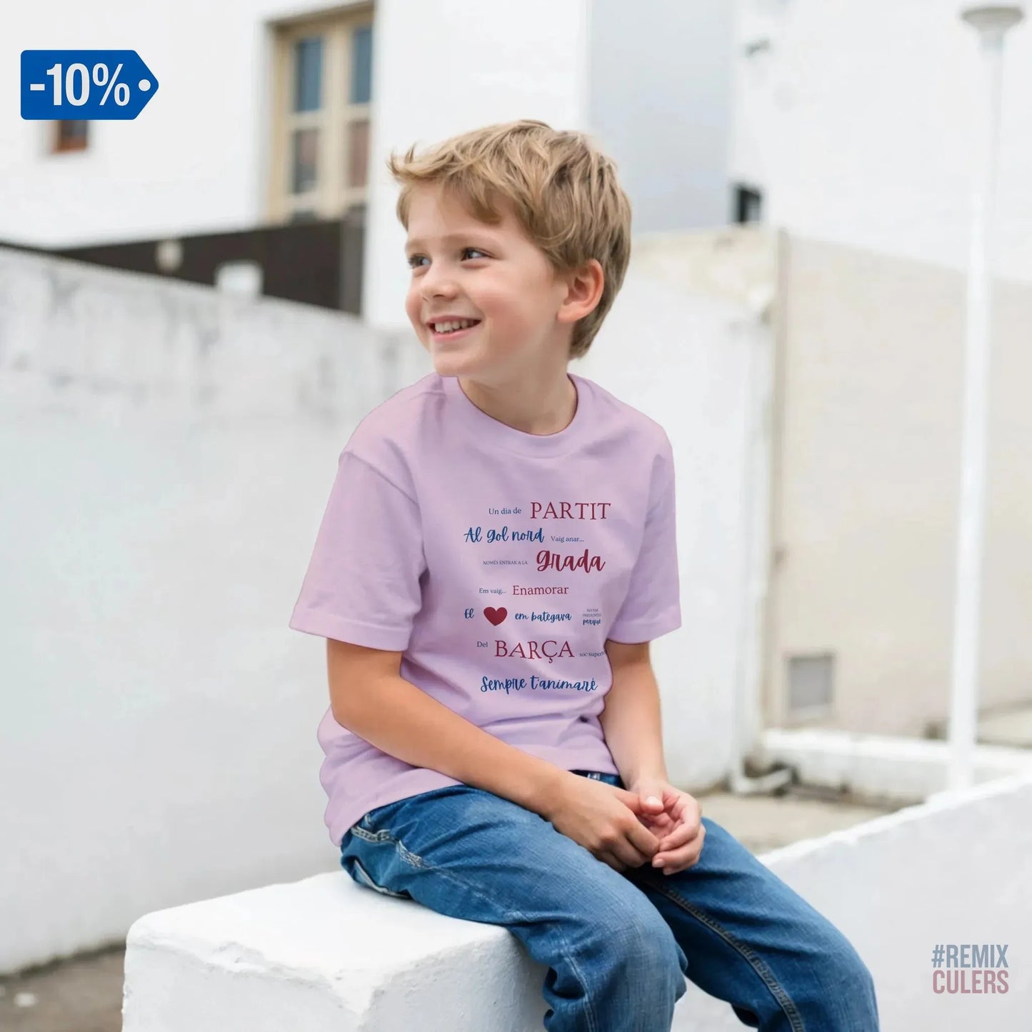 Print Material Camiseta infantil - UN DIA DE PARTIT – càntic del Barça blaugrana FCB per aficionats culers – color Rosa claro – remixculers