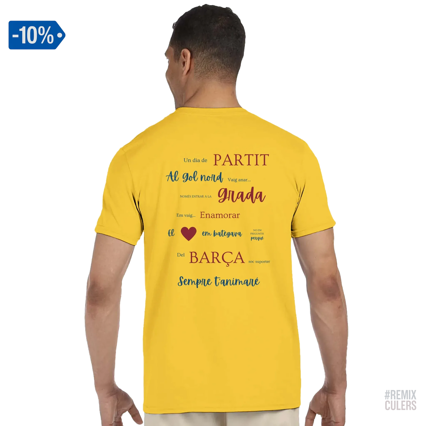 Print Material Camiseta unisex - UN DIA DE PARTIT – càntic del Barça blaugrana FCB per aficionats culers – color Amarillo – remixculers