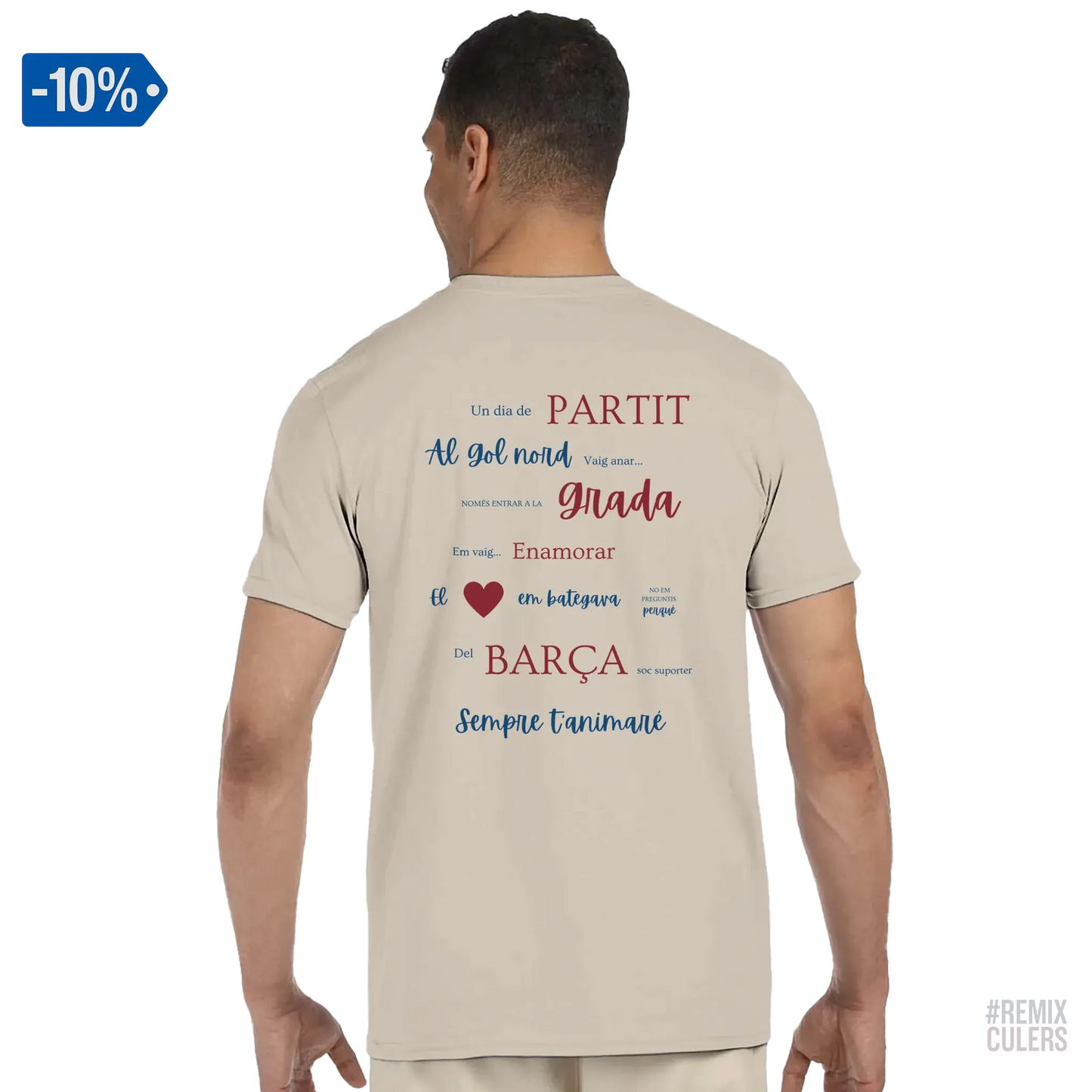 Print Material Camiseta unisex - UN DIA DE PARTIT – càntic del Barça blaugrana FCB per aficionats culers – color Arena – remixculers