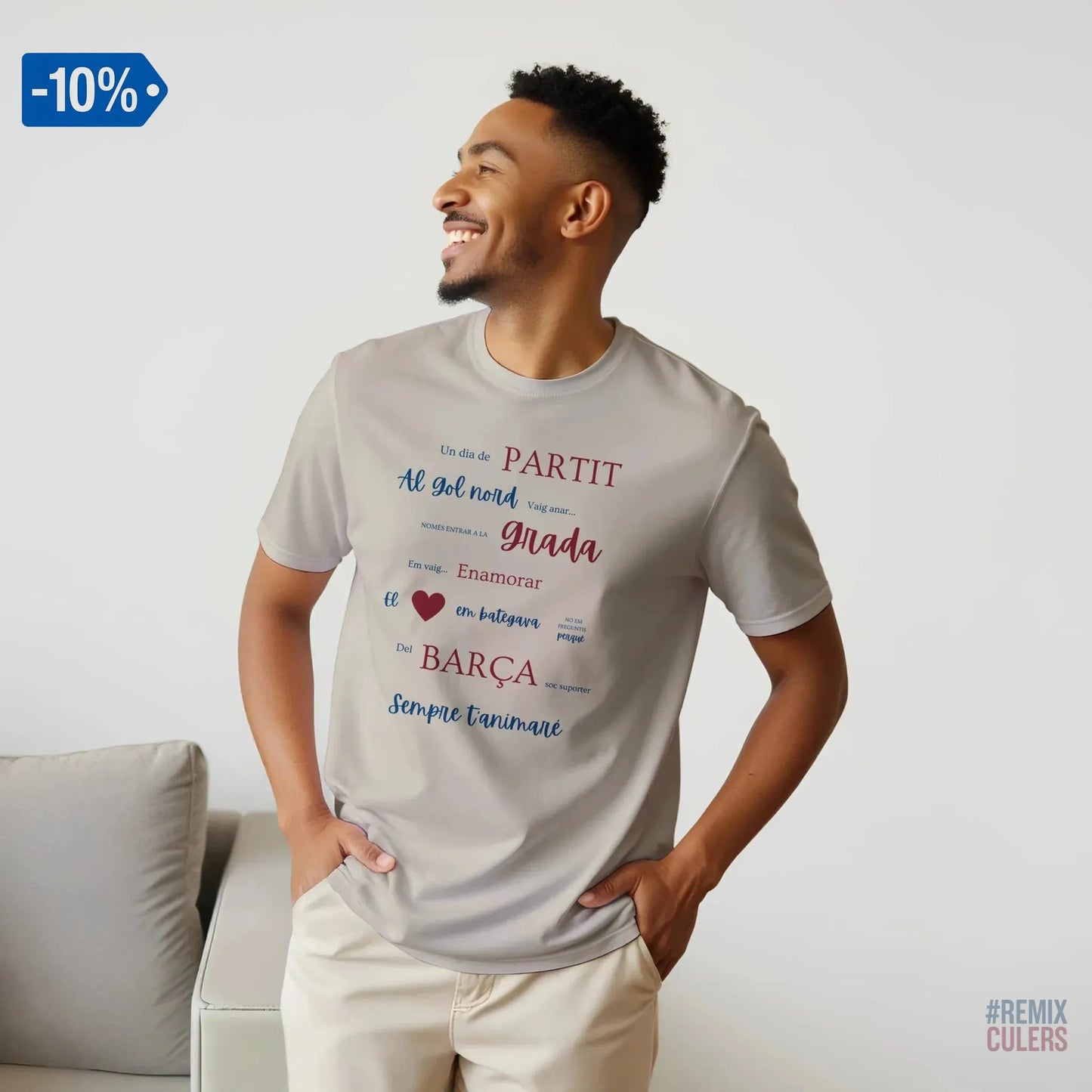 Print Material Camiseta unisex - UN DIA DE PARTIT – càntic del Barça blaugrana FCB per aficionats culers – color Arena – remixculers