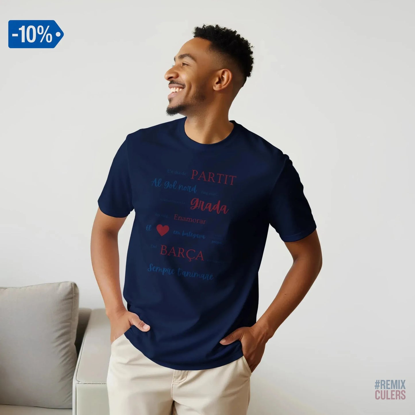 Print Material Camiseta unisex - UN DIA DE PARTIT – càntic del Barça blaugrana FCB per aficionats culers – color Azul marino – remixculers