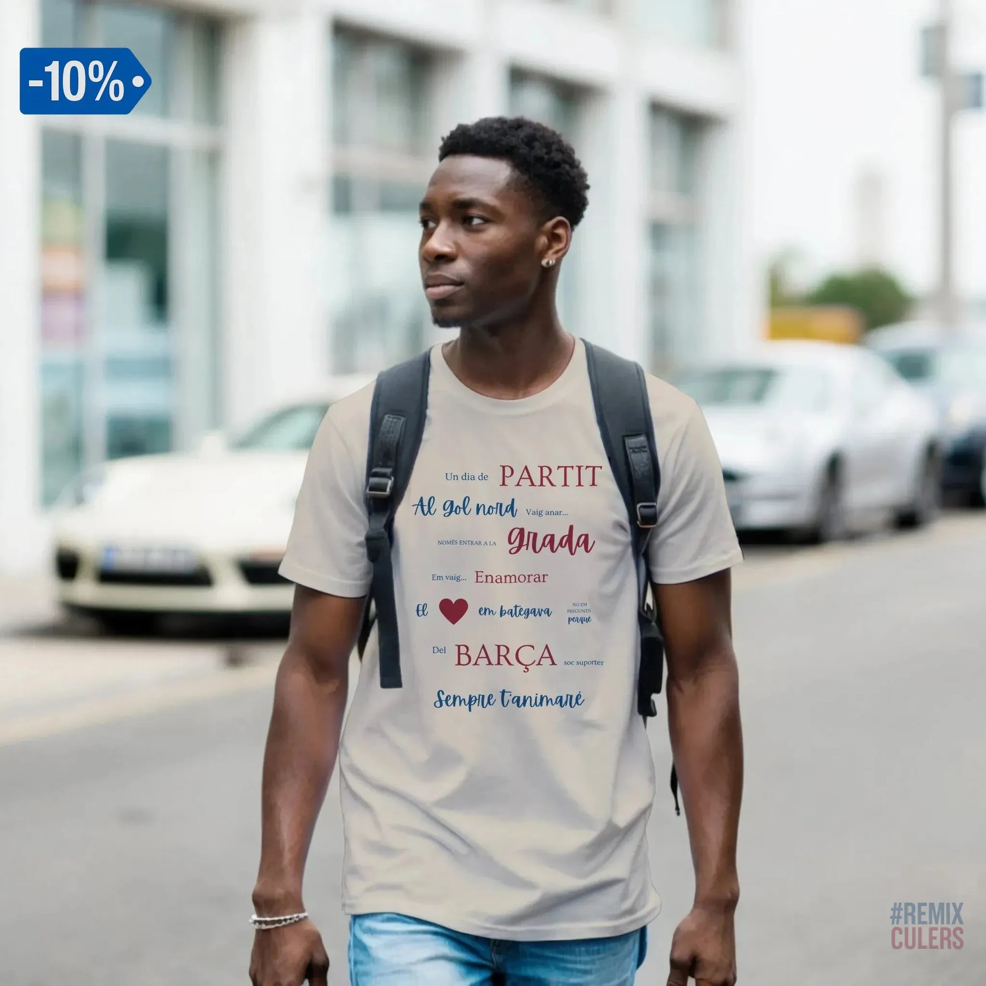 Print Material Camiseta unisex - UN DIA DE PARTIT – càntic del Barça blaugrana FCB per aficionats culers – color Blanco – remixculers