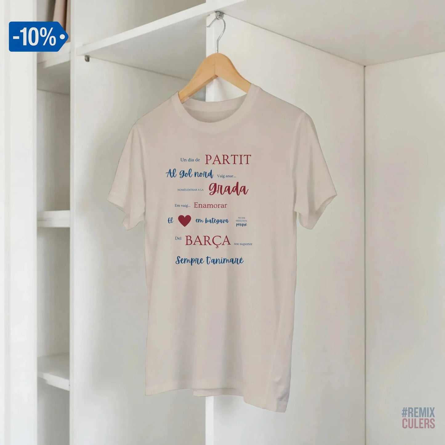 Print Material Camiseta unisex - UN DIA DE PARTIT – càntic del Barça blaugrana FCB per aficionats culers – color Blanco – remixculers